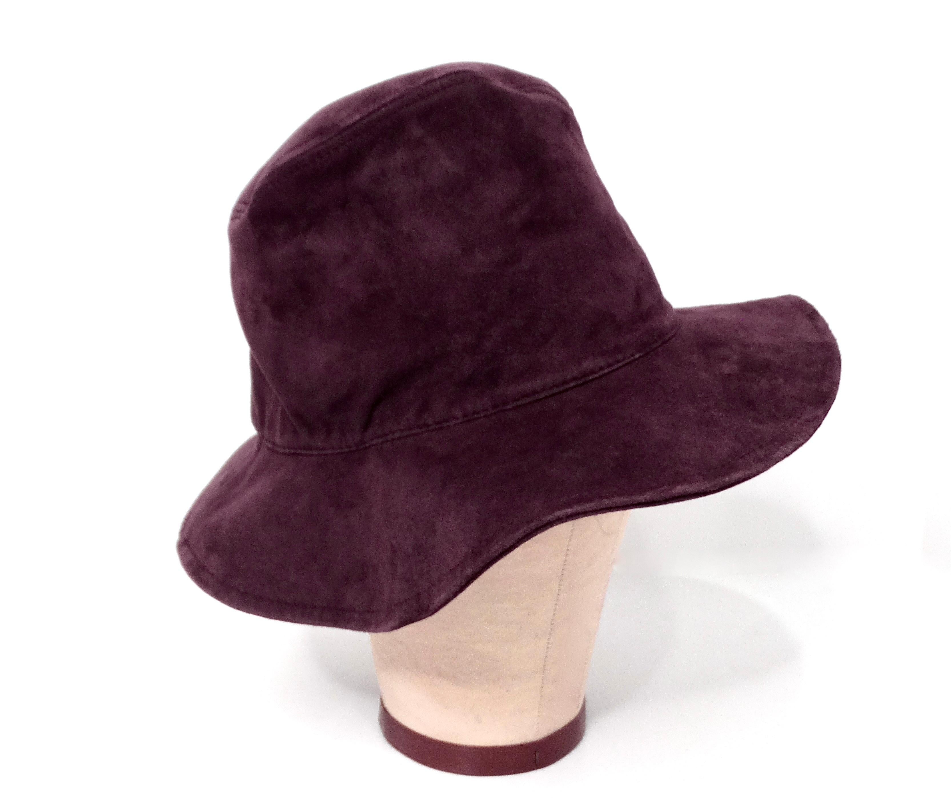 Nero Maison Michel Cappello con tesa in camoscio viola in vendita