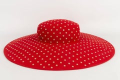 Maison Michel Red Felt Hat with Beige Metal Dots