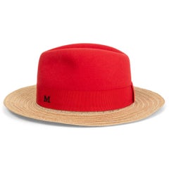 MAISON MICHEL Chapeau fedora rouge en feutre et paille S
