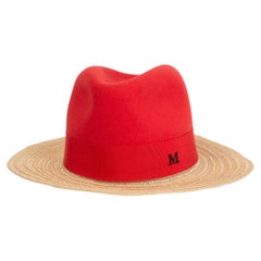 MAISON MICHEL Chapeau fedora rouge en feutre et paille S