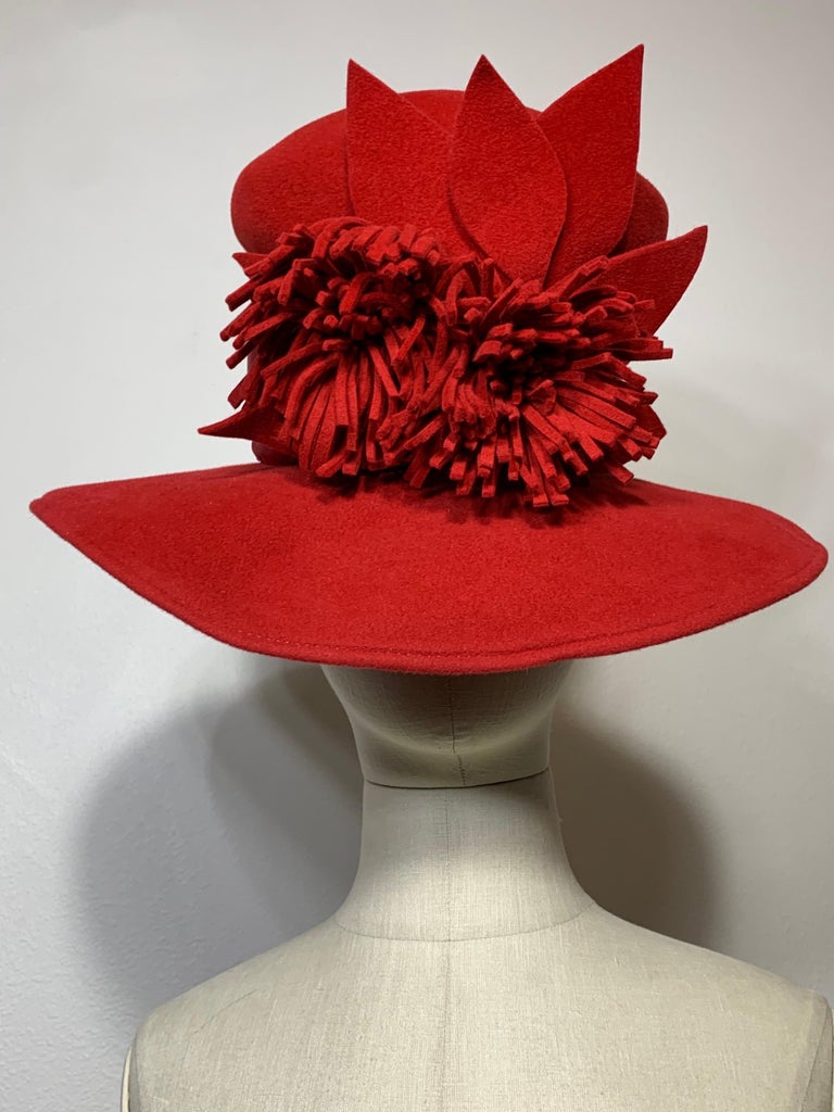 Maison Michel Scarlet Red Wool Felt Wide Brim Hat w Fringe  display picture 2
