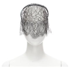 MAISON MICHEL sky blue silk satin black lace veil crystal M logo headband