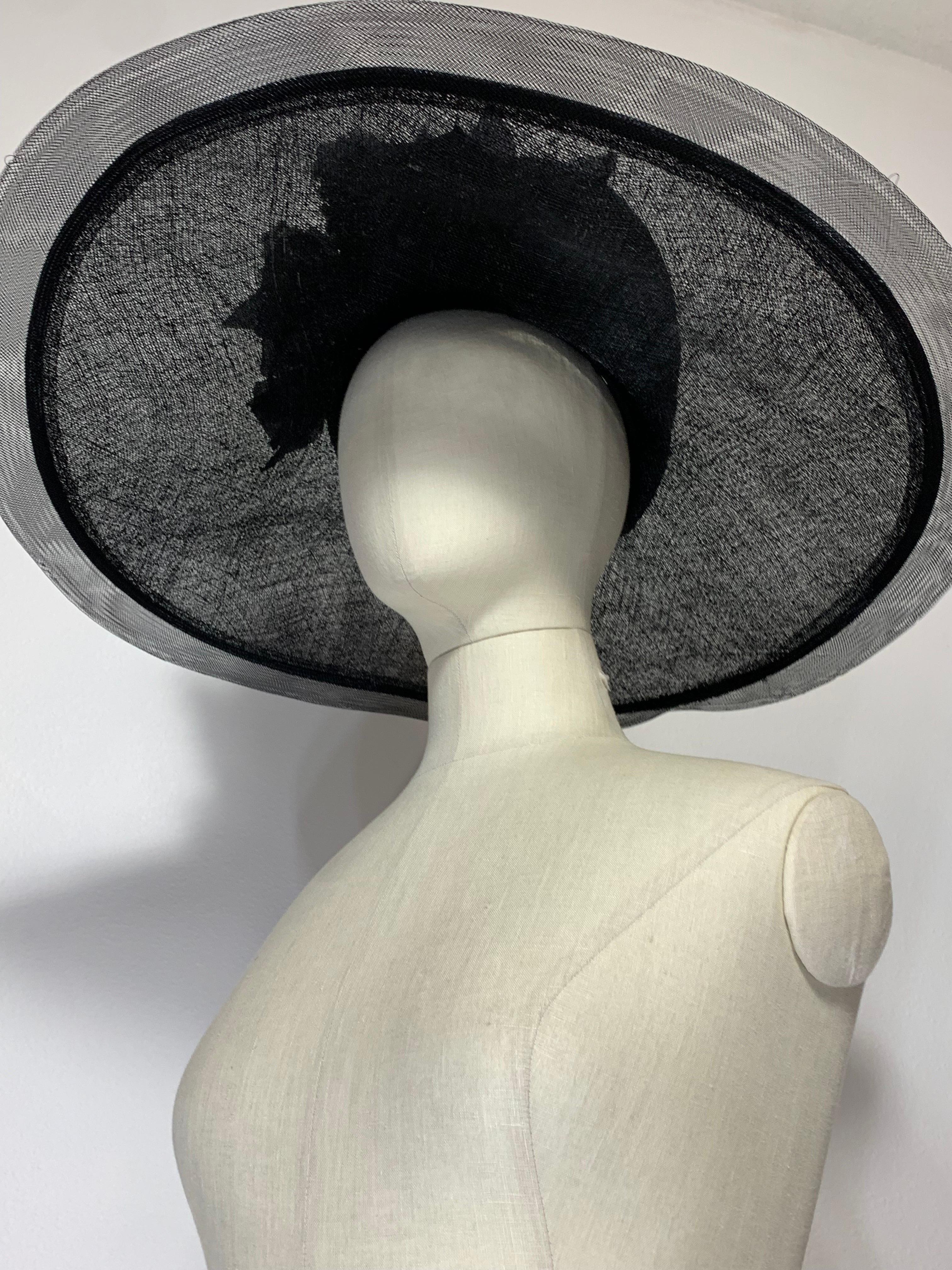 Maison Michel Spring/Summer Black Straw Wide Brim Hat w Horsehair Edge & Florals For Sale 6