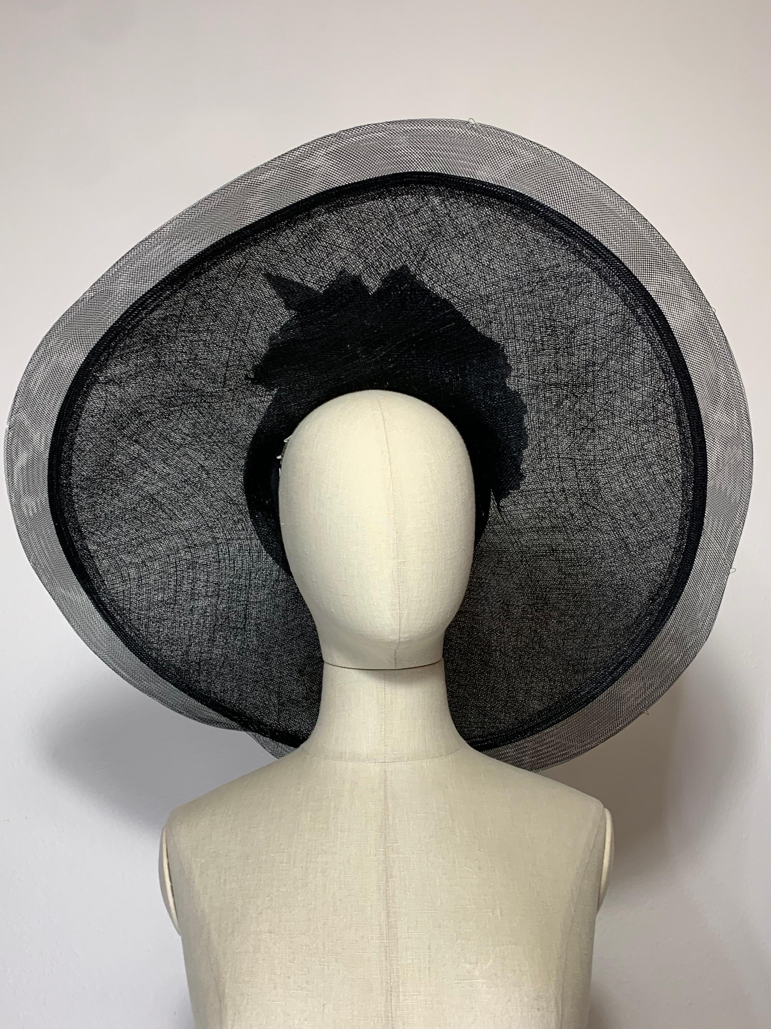 Maison Michel Spring/Summer Black Straw Wide Brim Hat w Horsehair Edge & Florals For Sale 10
