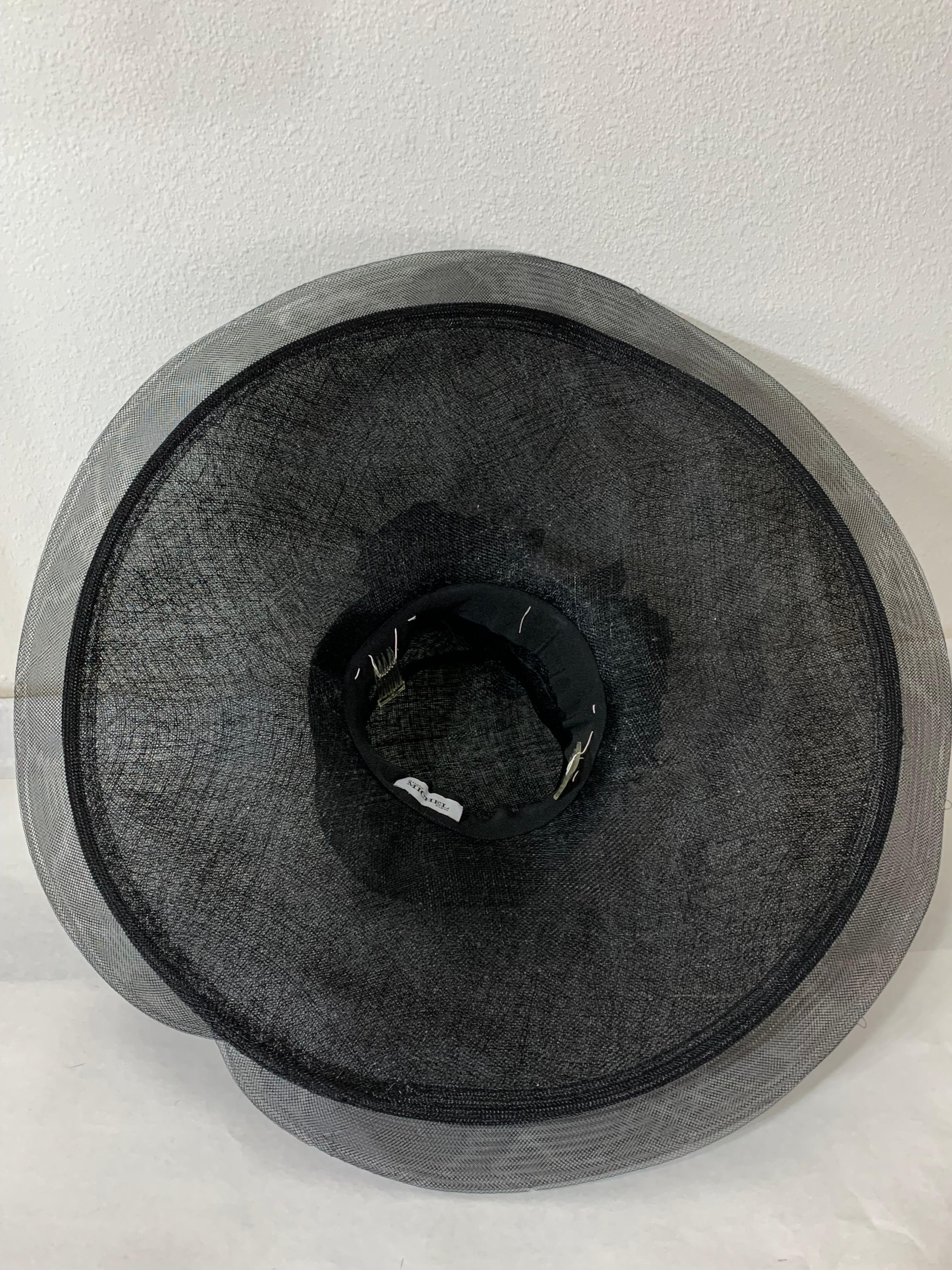 Maison Michel Spring/Summer Black Straw Wide Brim Hat w Horsehair Edge & Florals For Sale 12