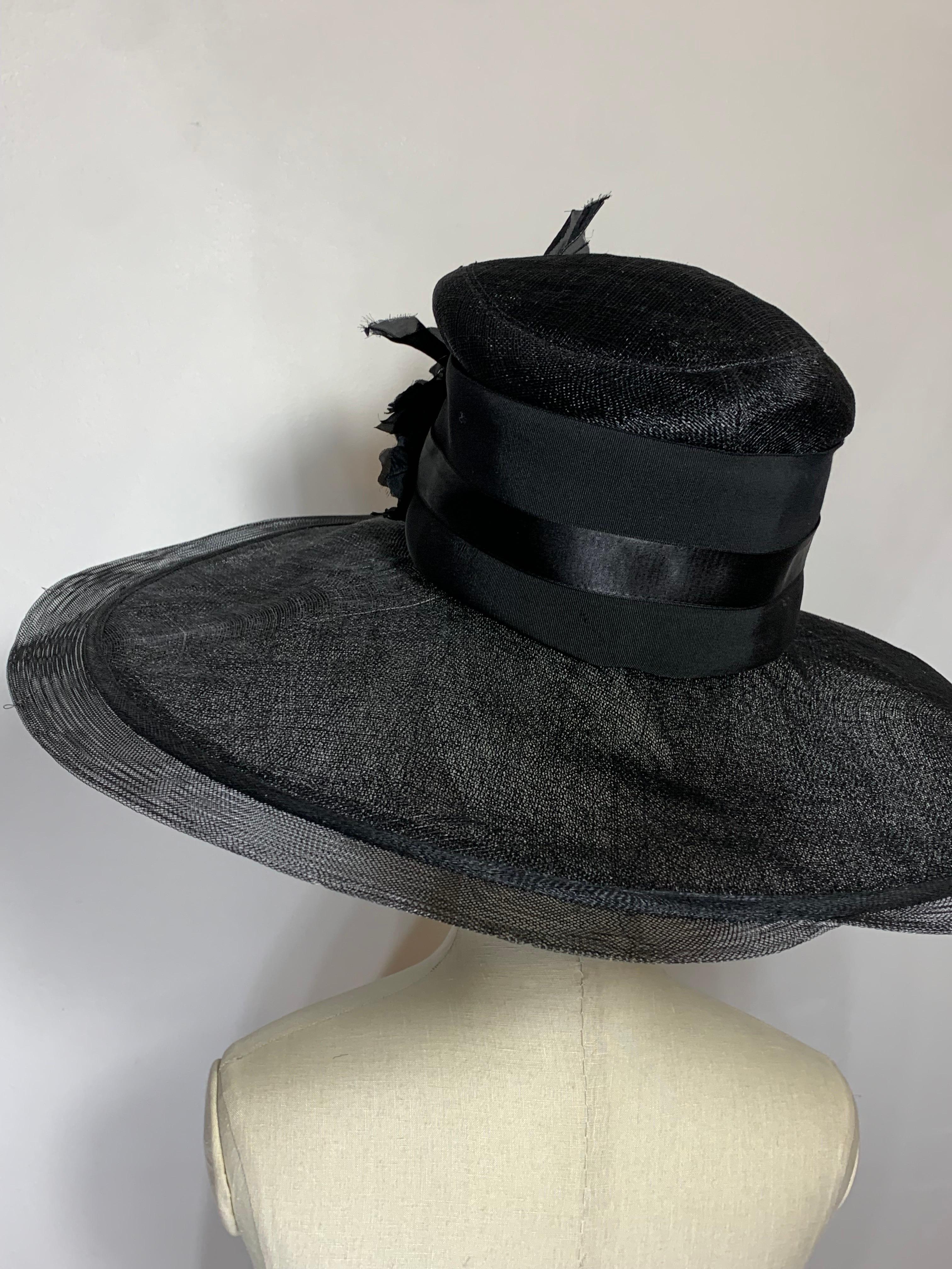 Maison Michel Spring/Summer Black Straw Wide Brim Hat w Horsehair Edge & Florals For Sale 3