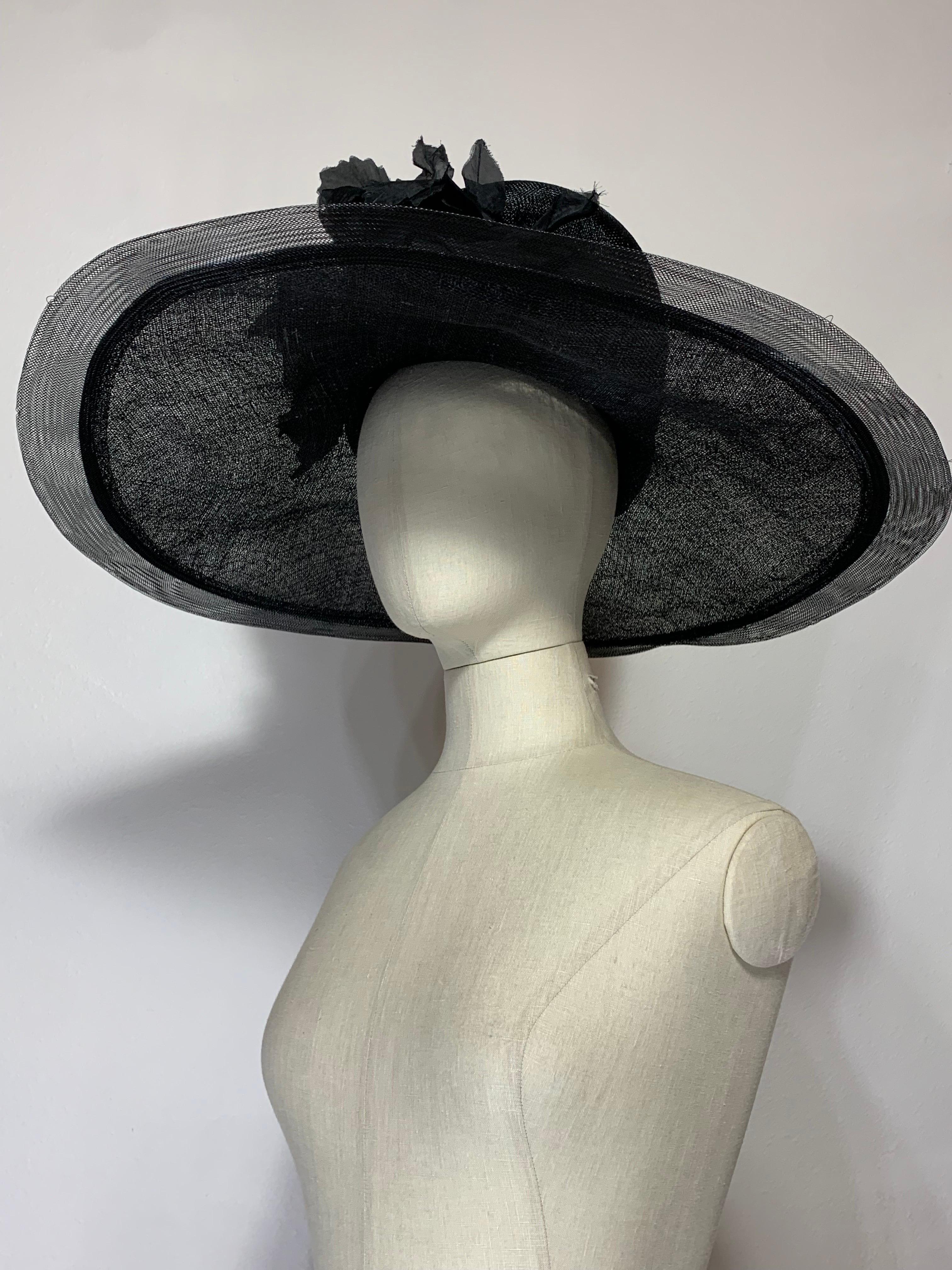 Maison Michel Spring/Summer Black Straw Wide Brim Hat w Horsehair Edge & Florals For Sale 5