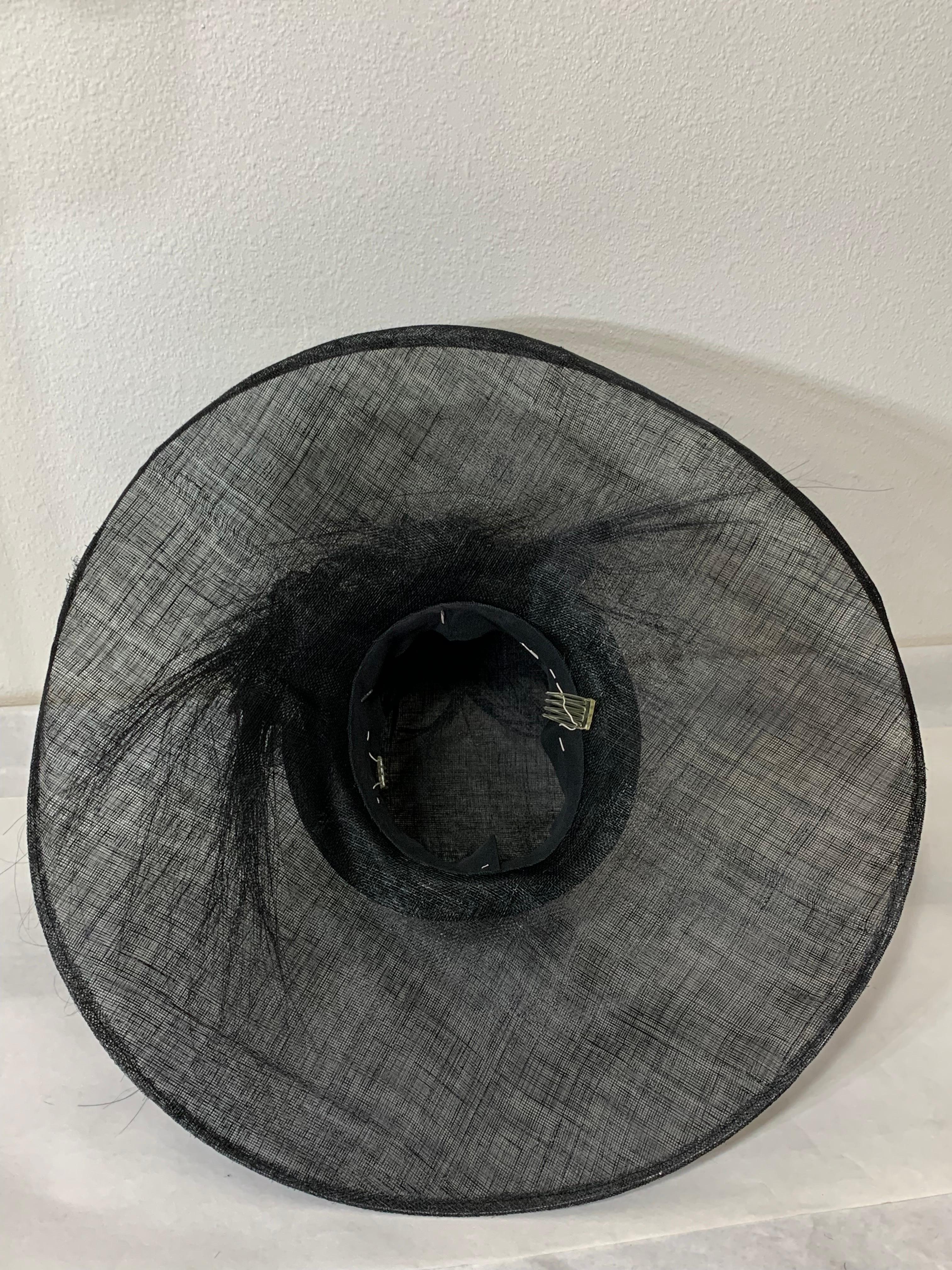 Maison Michel Spring/Summer Custom Made Black Straw Wide Brim Hat w Huge Feather For Sale 15
