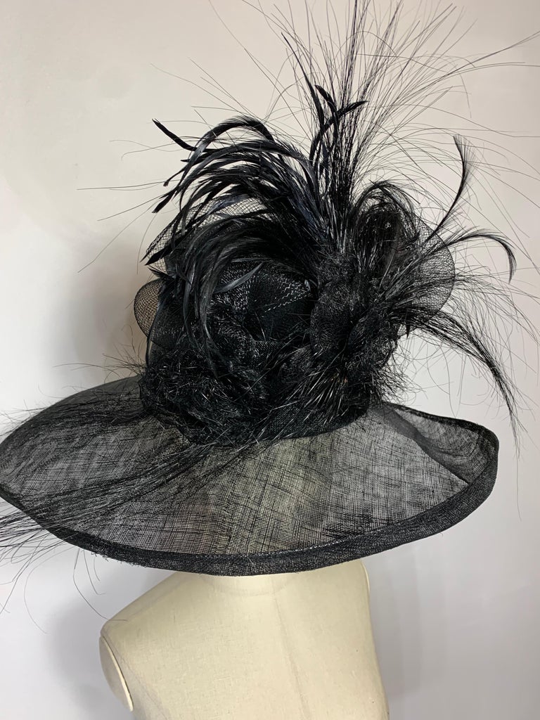 Women Black Kettle Brim Straw Packable Straw Hat With Feathers and Mesh Design. Accessories | Women Black Kettle Brim Straw Packable Straw  main image 2