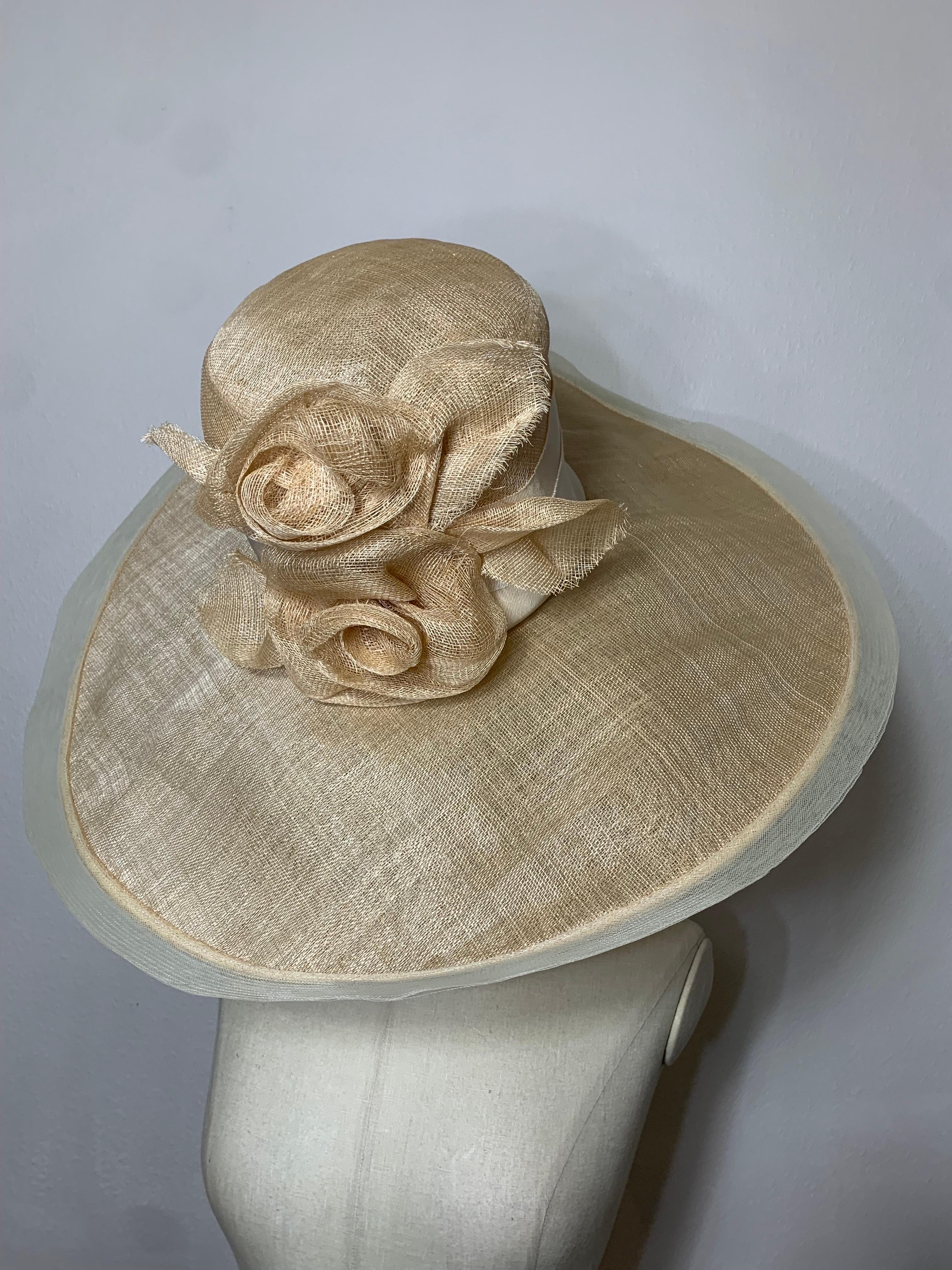 Maison Michel Spring / Summer Natural Wide Brim Straw Hat w Flower Bouquet   For Sale 7