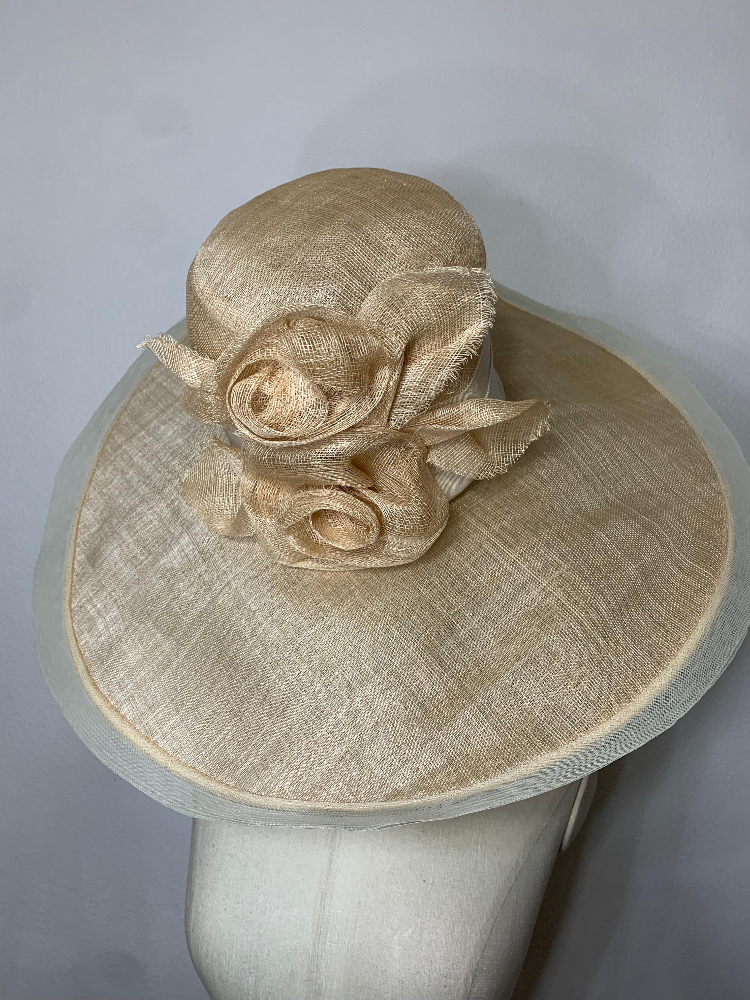 Maison Michel Spring / Summer Natural Wide Brim Straw Hat w Flower Bouquet   For Sale 8