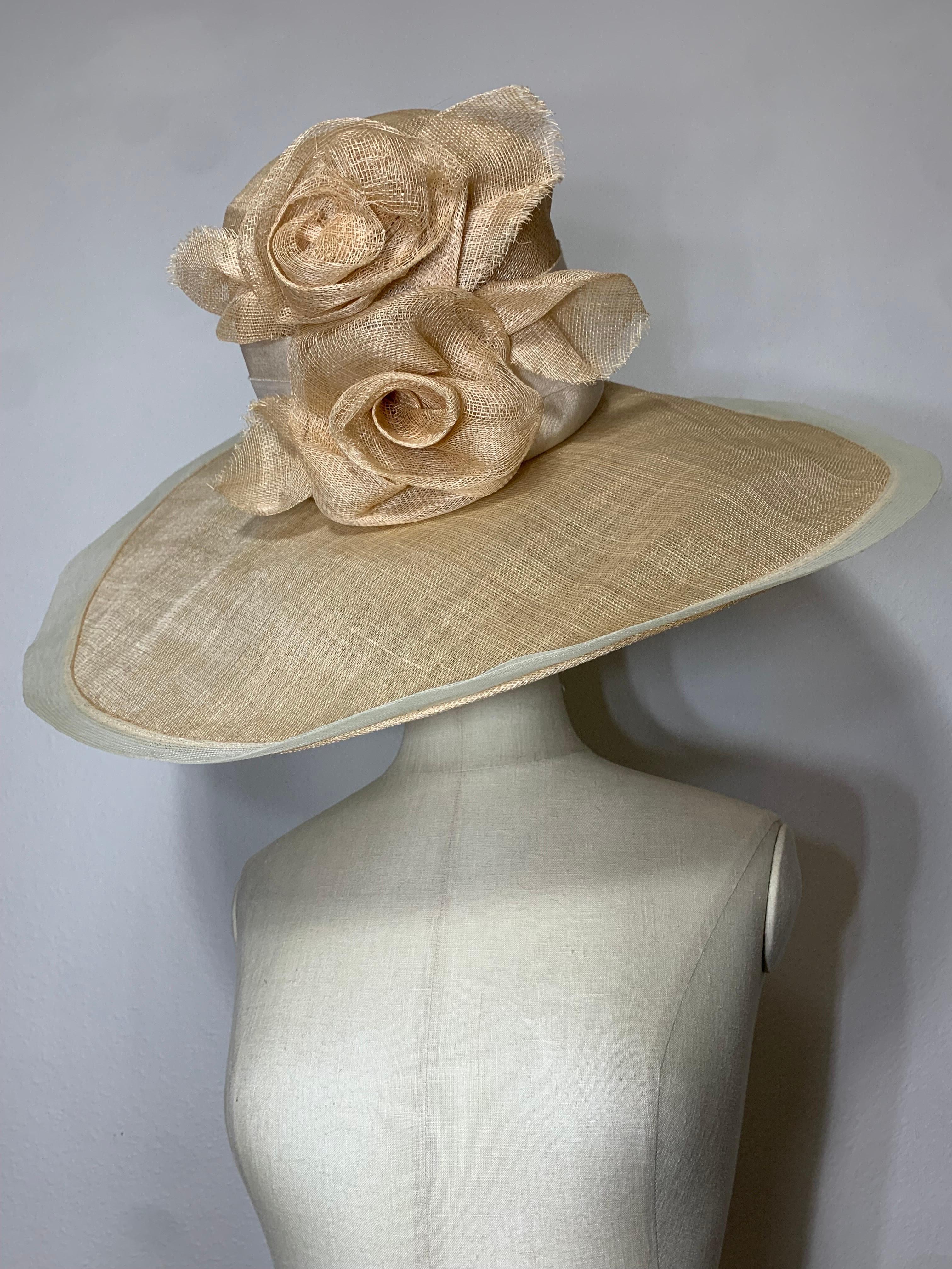 Maison Michel Spring / Summer Natural Wide Brim Straw Hat w Flower Bouquet   For Sale 9