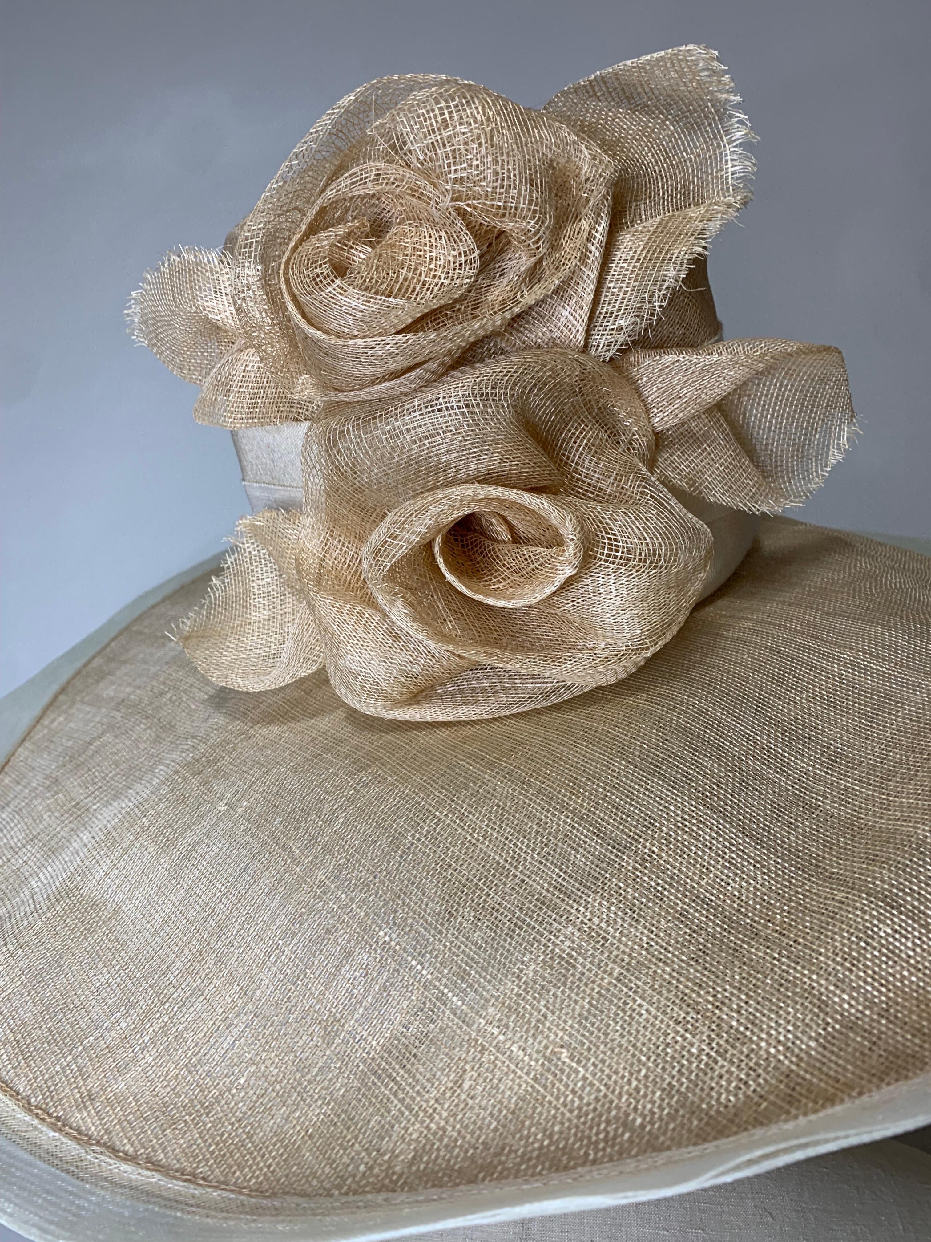Maison Michel Spring / Summer Natural Wide Brim Straw Hat w Flower Bouquet   For Sale 10