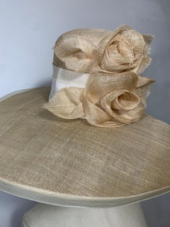 Maison Michel - Chapeau de paille à large bord naturel avec bouquet de fleurs, printemps/été