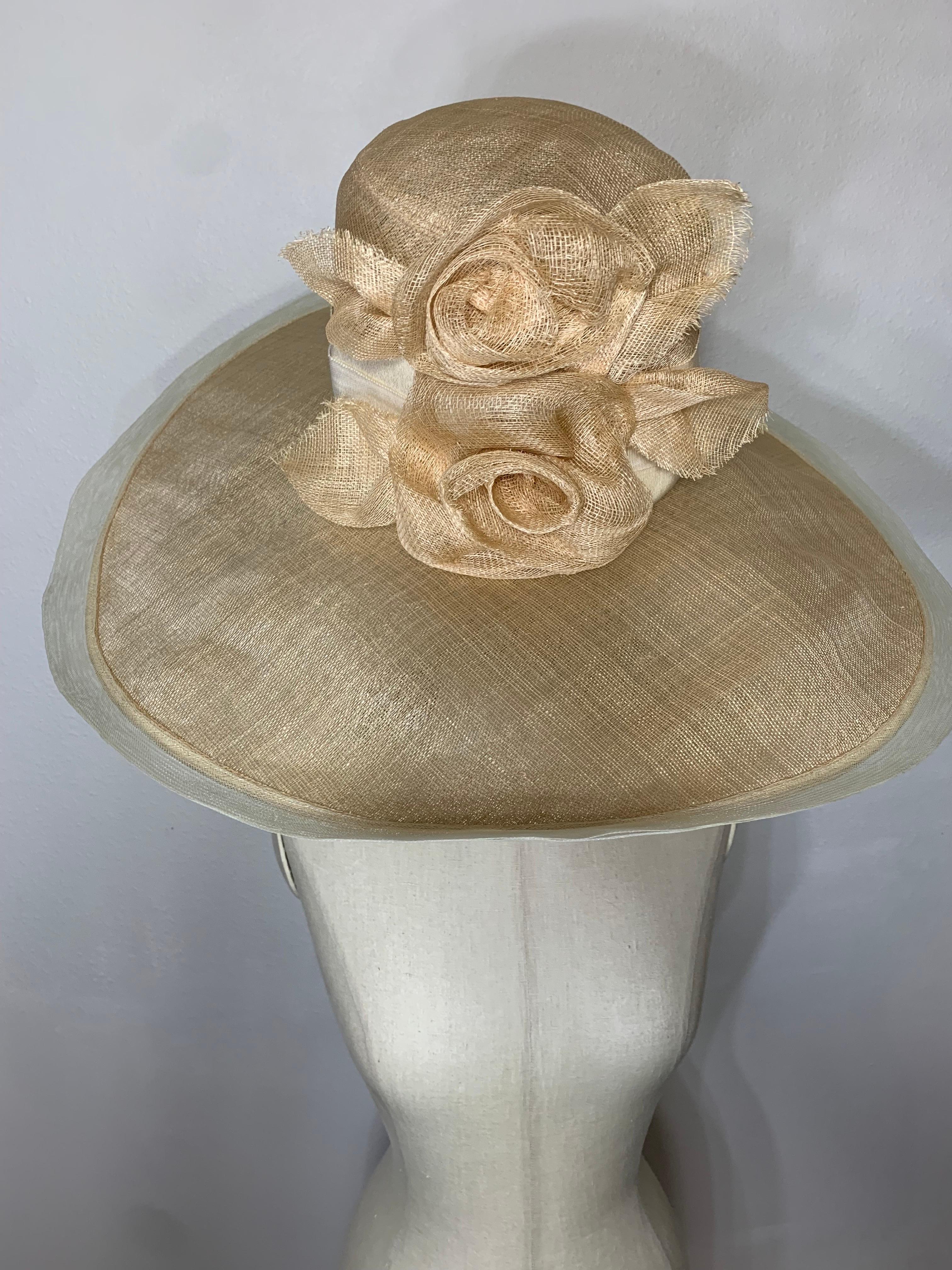 Women's Maison Michel Spring / Summer Natural Wide Brim Straw Hat w Flower Bouquet For Sale