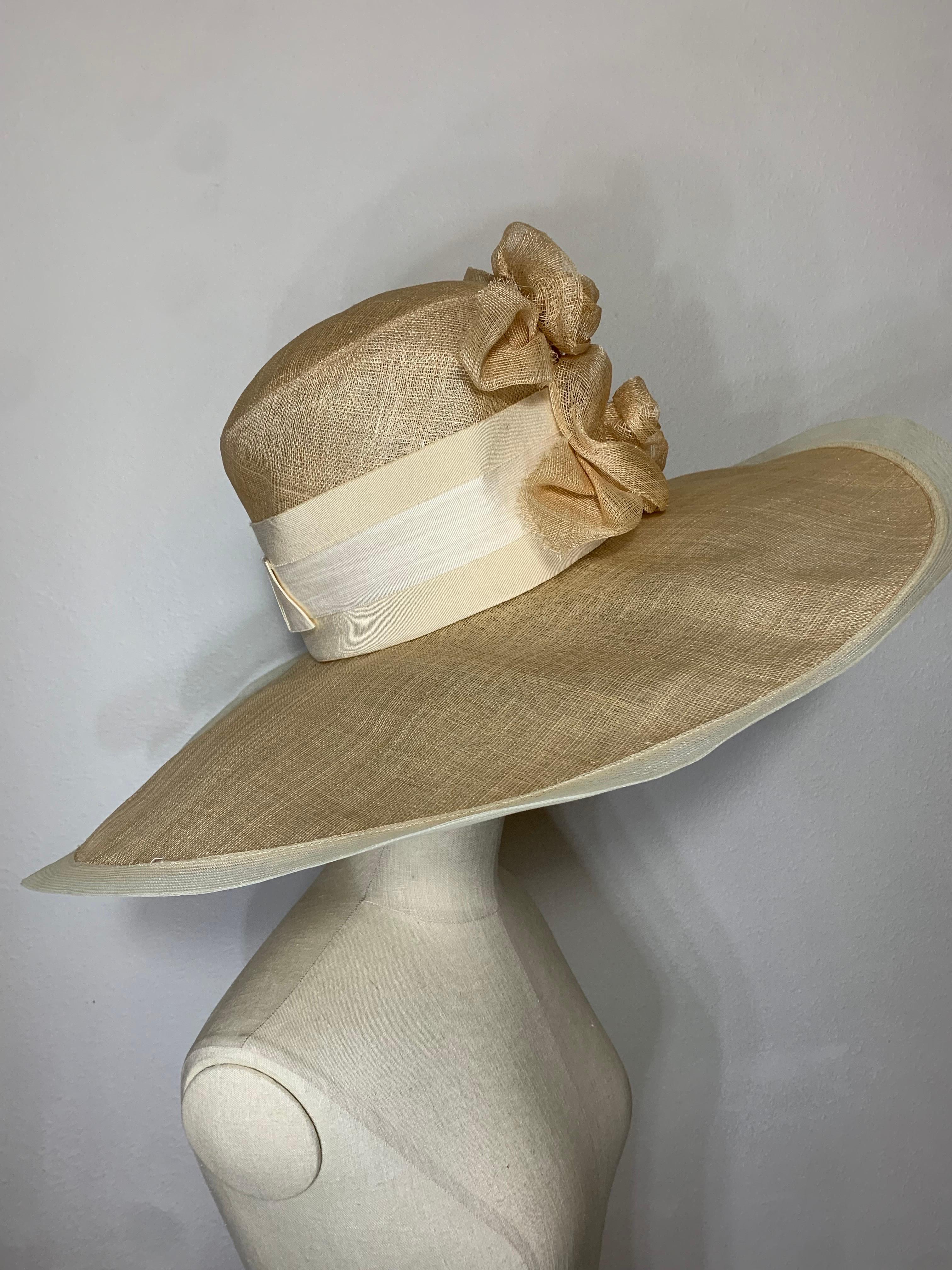 Maison Michel Spring / Summer Natural Wide Brim Straw Hat w Flower Bouquet   For Sale 5