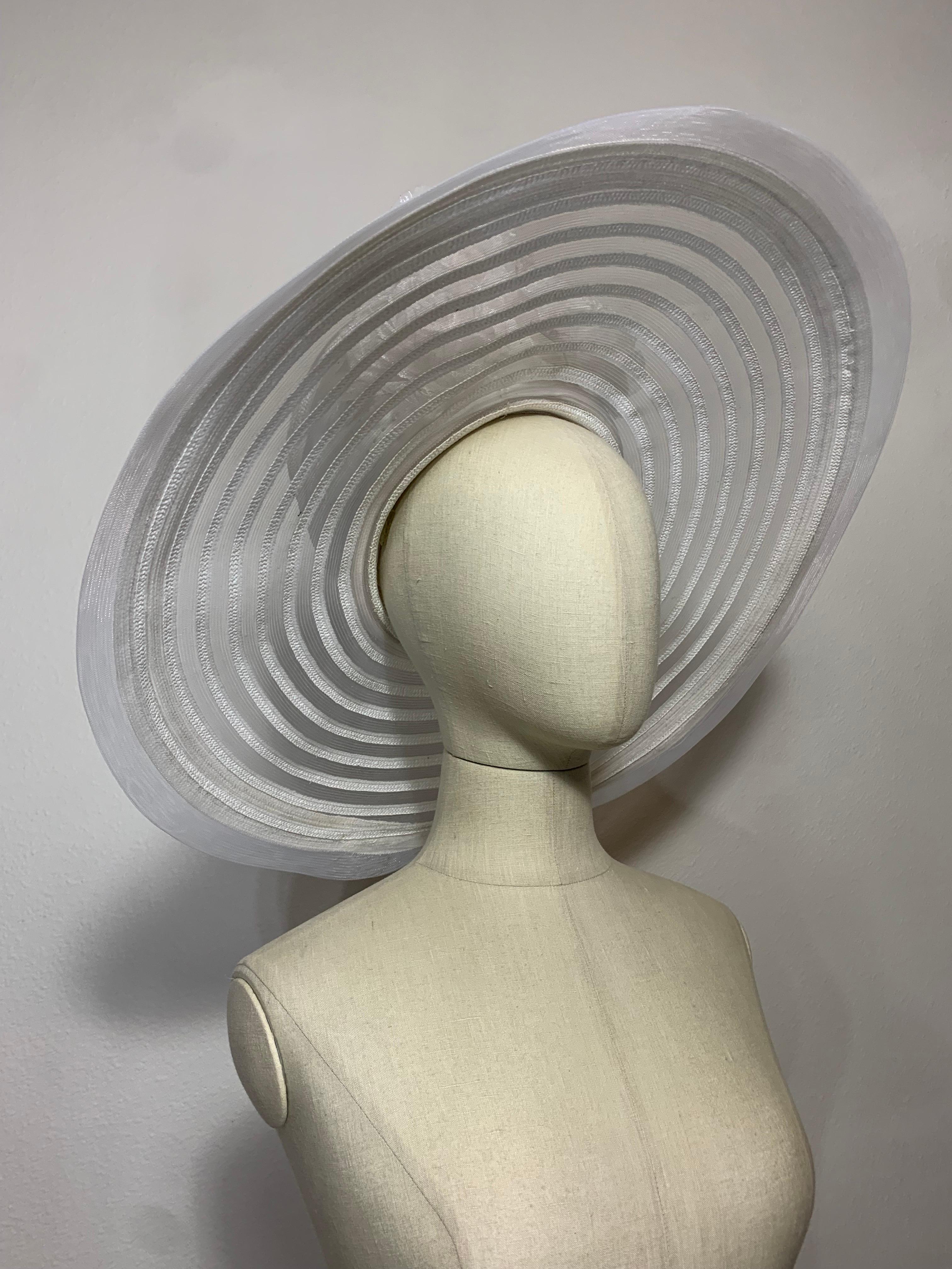 Maison Michel Spring/Summer Sheer White Striped Straw Wide Brim Hat w Florals  For Sale 11