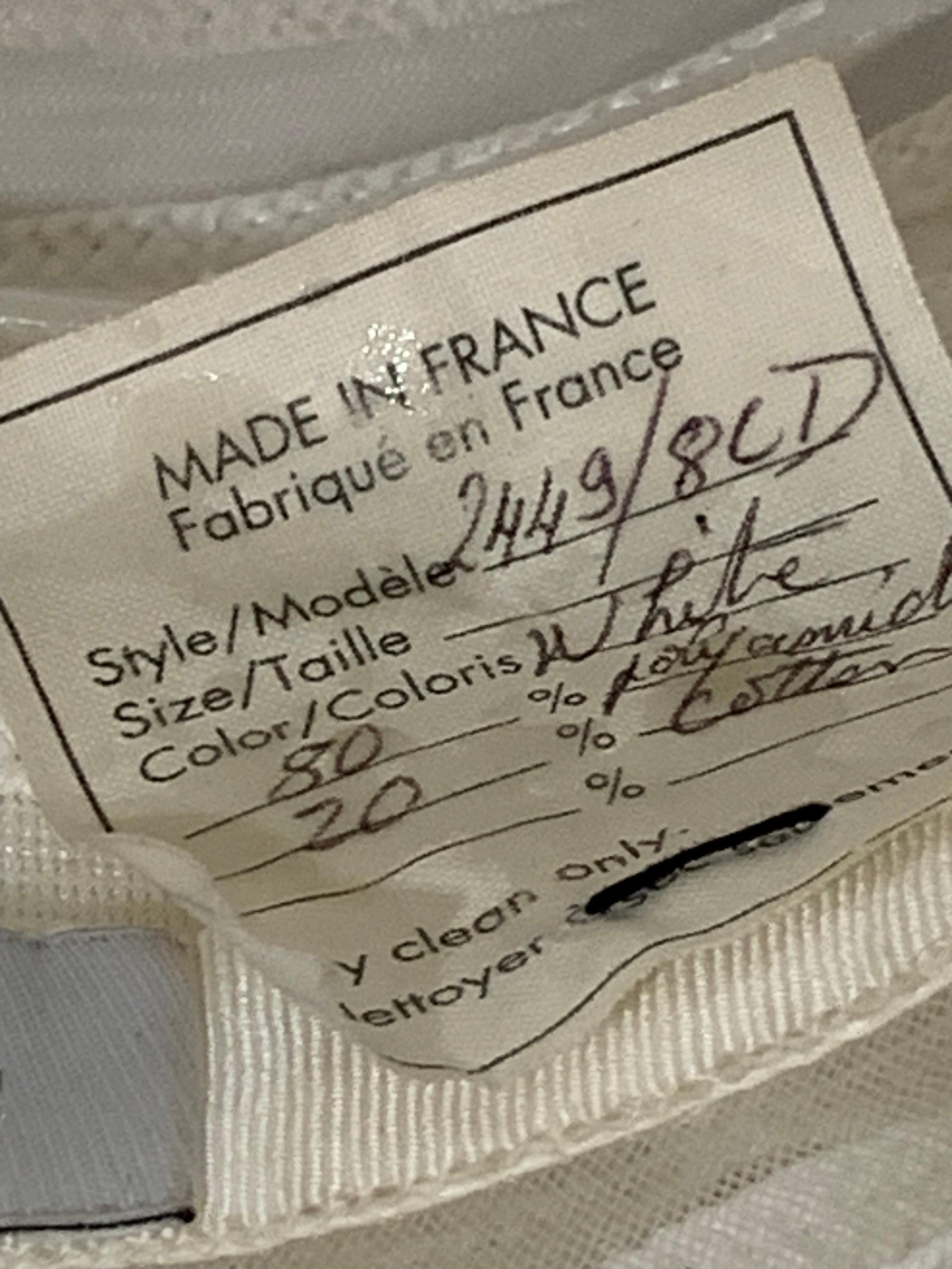 Maison Michel Spring/Summer Sheer White Striped Straw Wide Brim Hat w Florals  For Sale 14