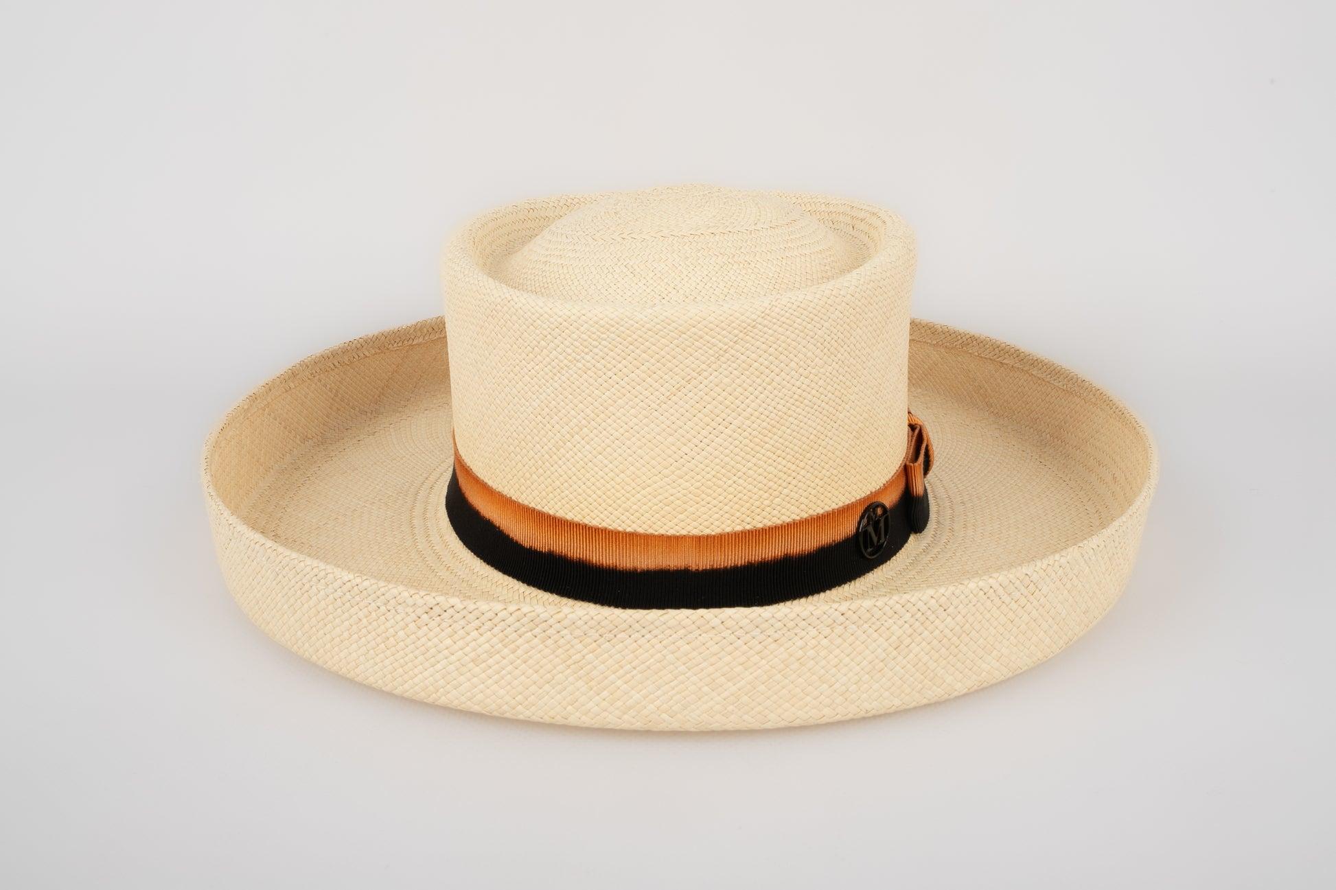 Beige Chapeau de paille de la Maison Michel avec tissage Classic Brisa en vente