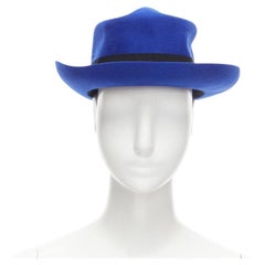 MAISON MICHEL Tiger cobalt blue wool felt black grosgrain fedora hat 57cm