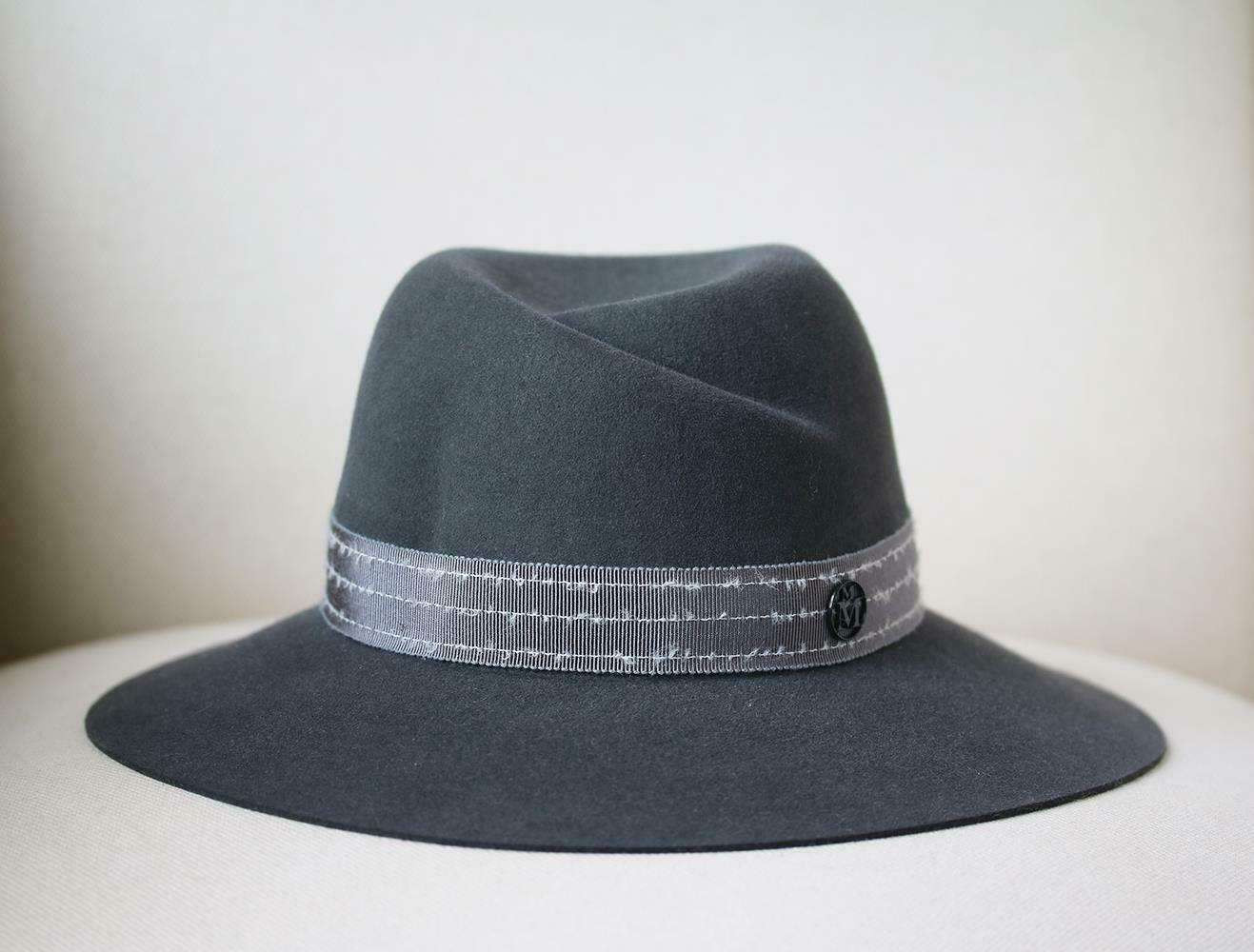 Gray Maison Michel Virginie Grosgrain-Trimmed Rabbit-Felt Fedora 