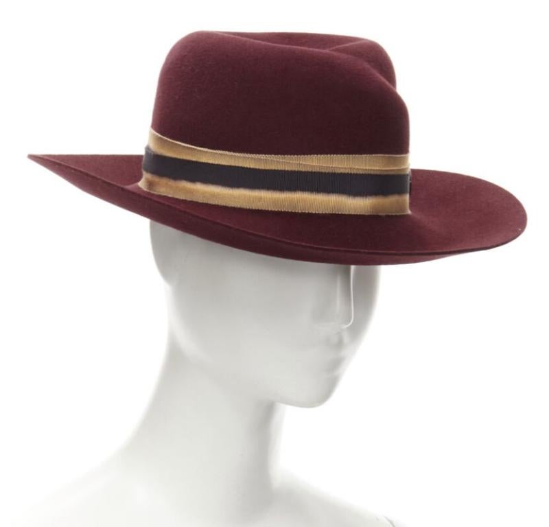 Brown MAISON MICHEL Virginie Stick Cherry red bleach fight bondage fedora hat For Sale