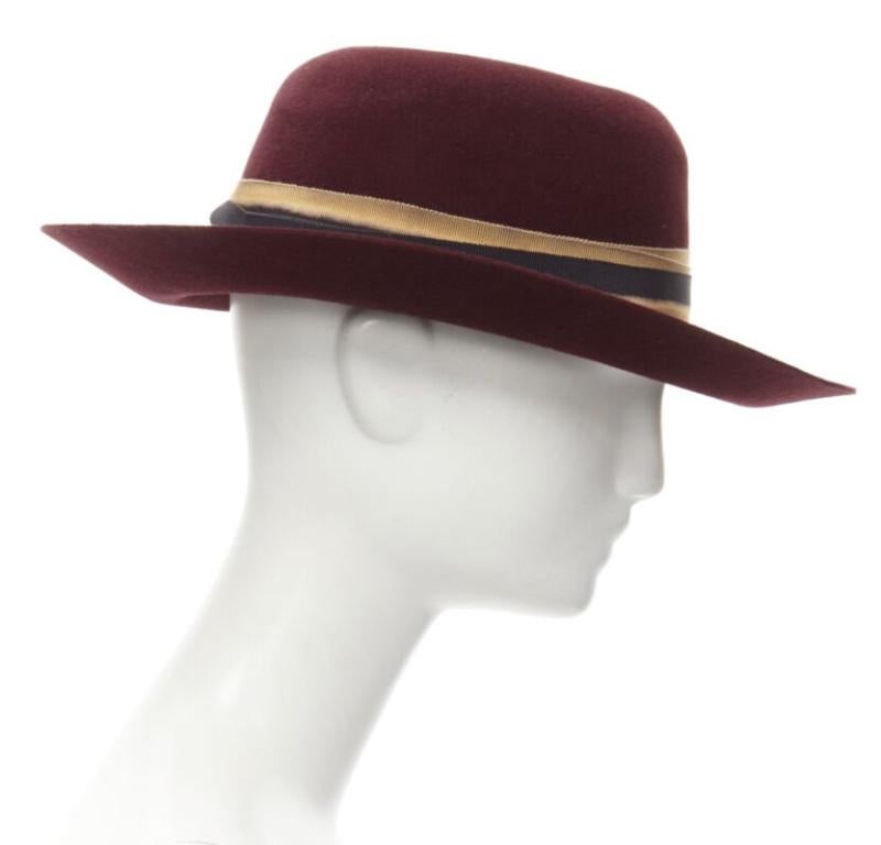 MAISON MICHEL Virginie Stick Cherry red bleach fight bondage fedora hat In Excellent Condition For Sale In Hong Kong, NT