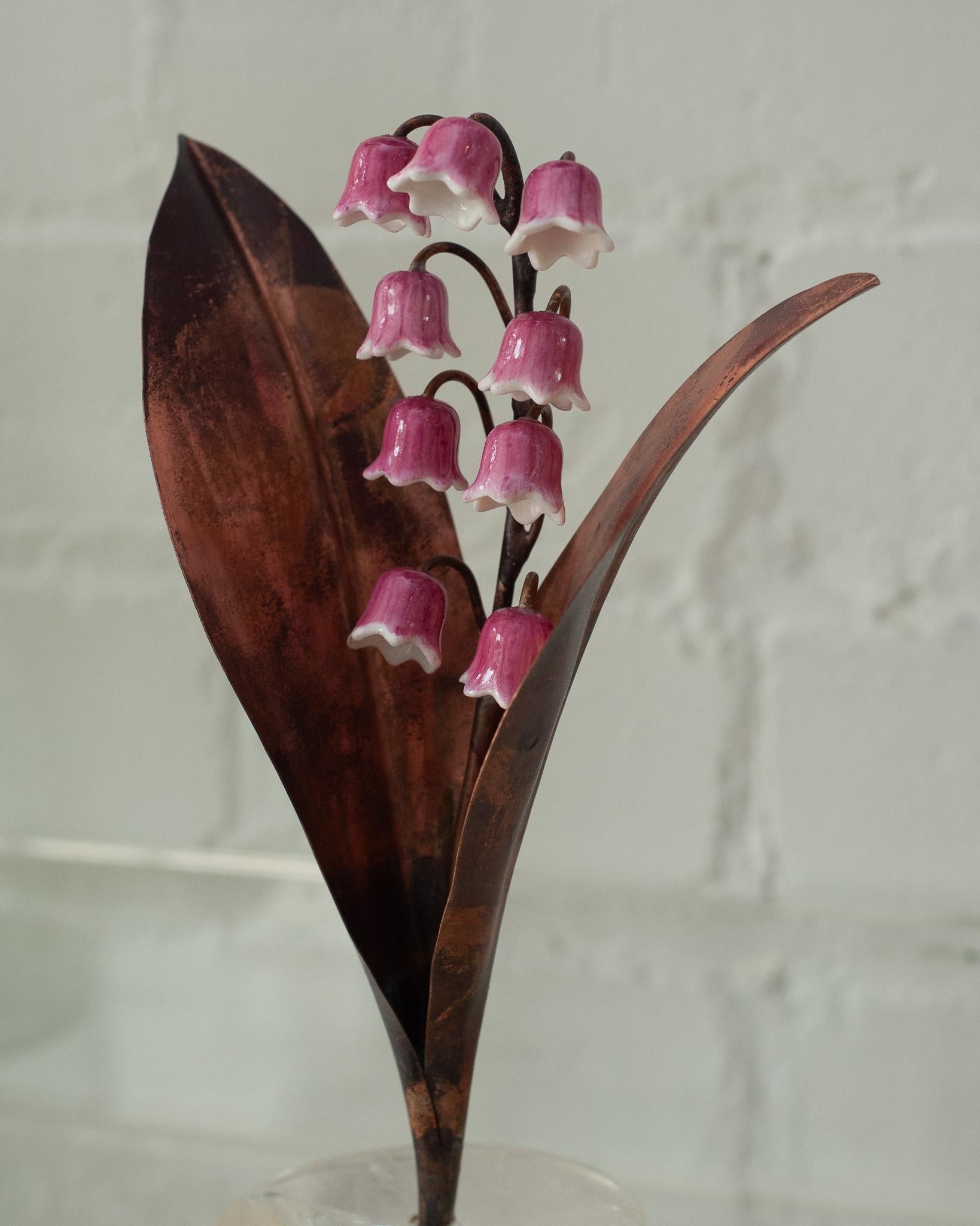 French Samuel Mazy x Maison Nurita Pink Glazed Porcelain Lily of the Valley Sculpture For Sale