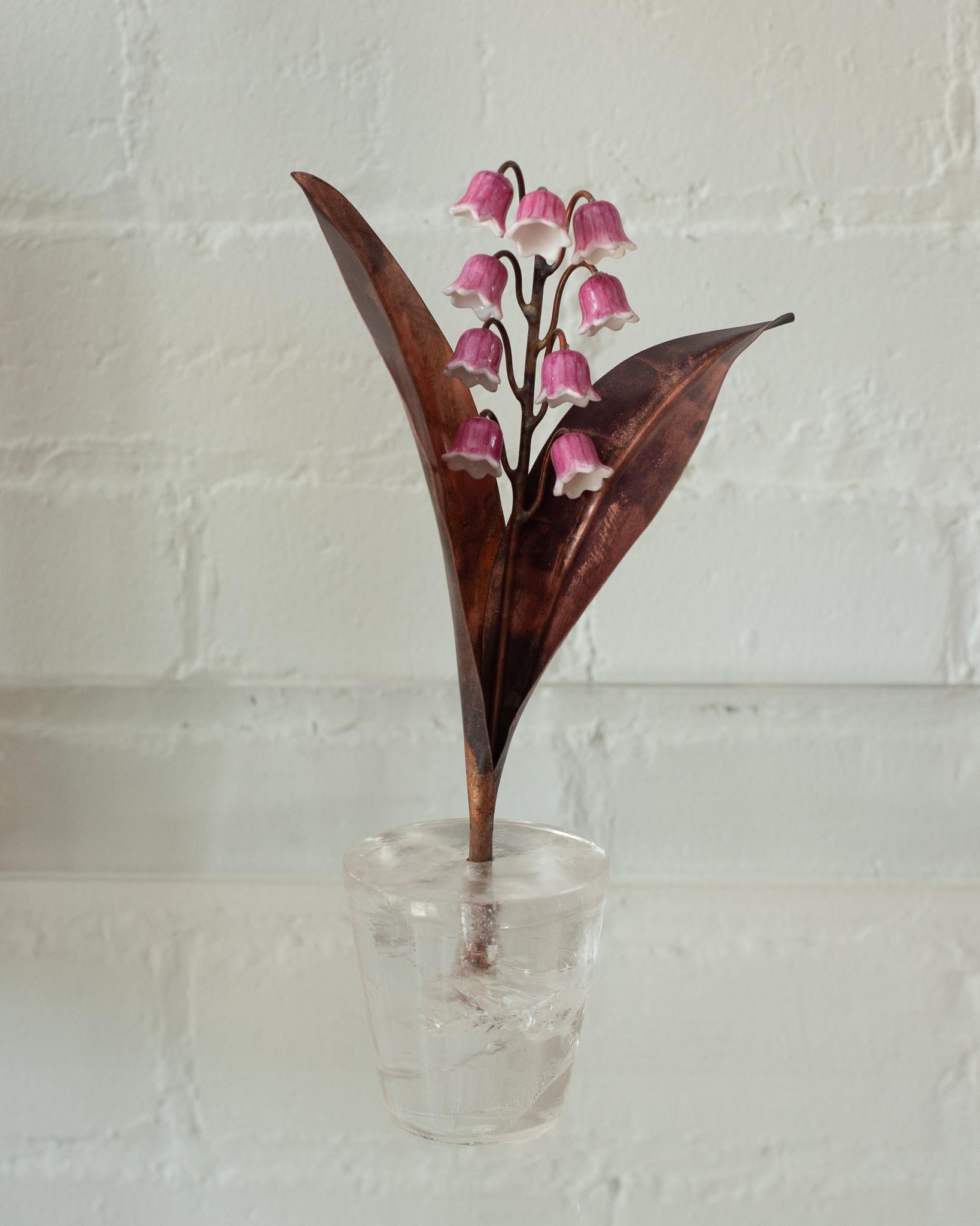 French Samuel Mazy x Maison Nurita Pink Glazed Porcelain Lily of the Valley Sculpture For Sale