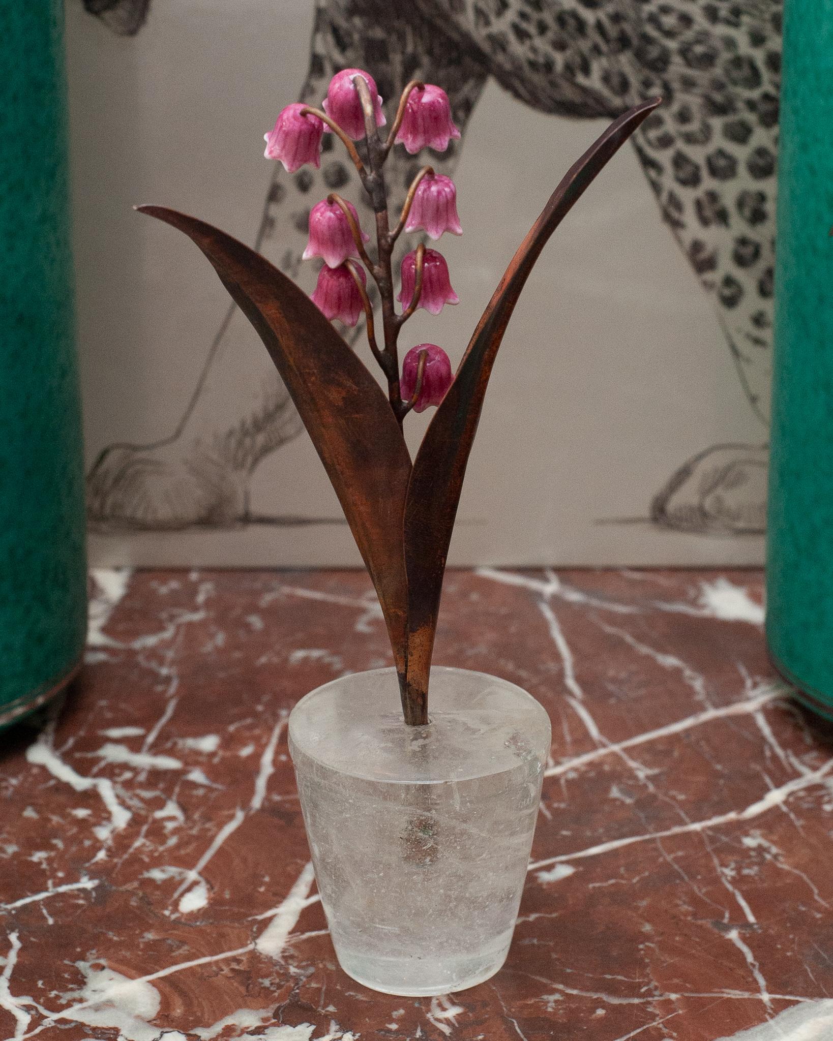 Copper Samuel Mazy x Maison Nurita Pink Glazed Porcelain Lily of the Valley Sculpture For Sale