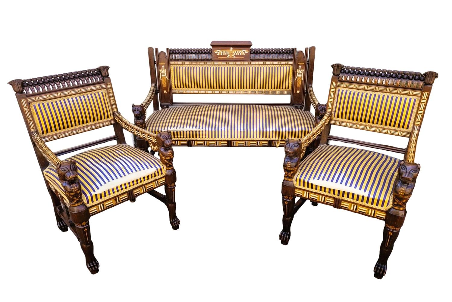 Maison Parvis, Rare Salon Egyptomania, Late 19th Early 20th Century For Sale 10