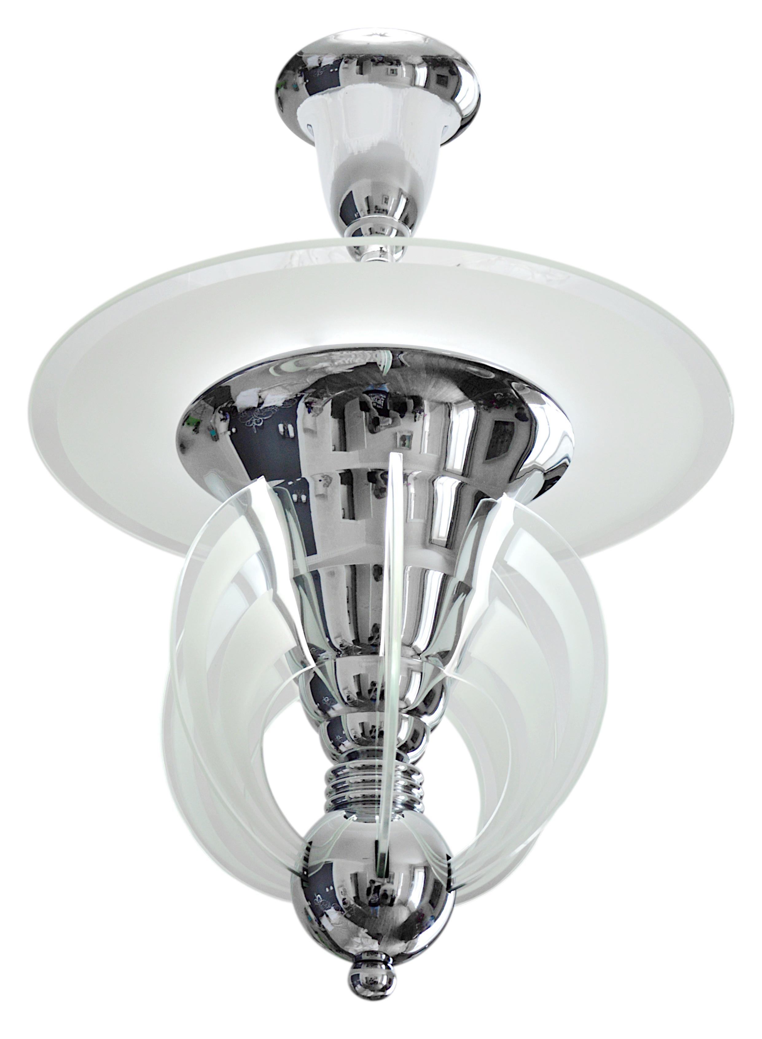 Maison Petitot French Art Deco Modernist Chandelier, 1920 im Zustand „Hervorragend“ im Angebot in Saint-Amans-des-Cots, FR