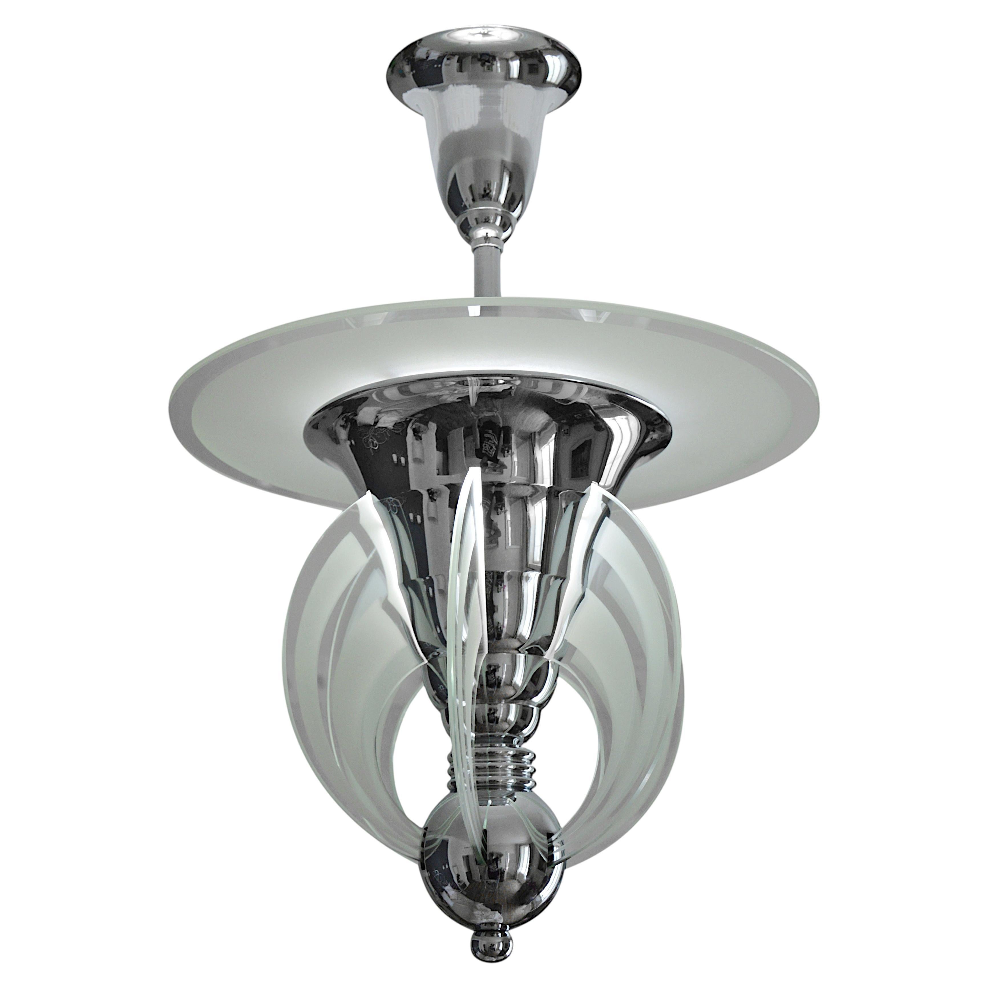Maison Petitot French Art Deco Modernist Chandelier, 1920