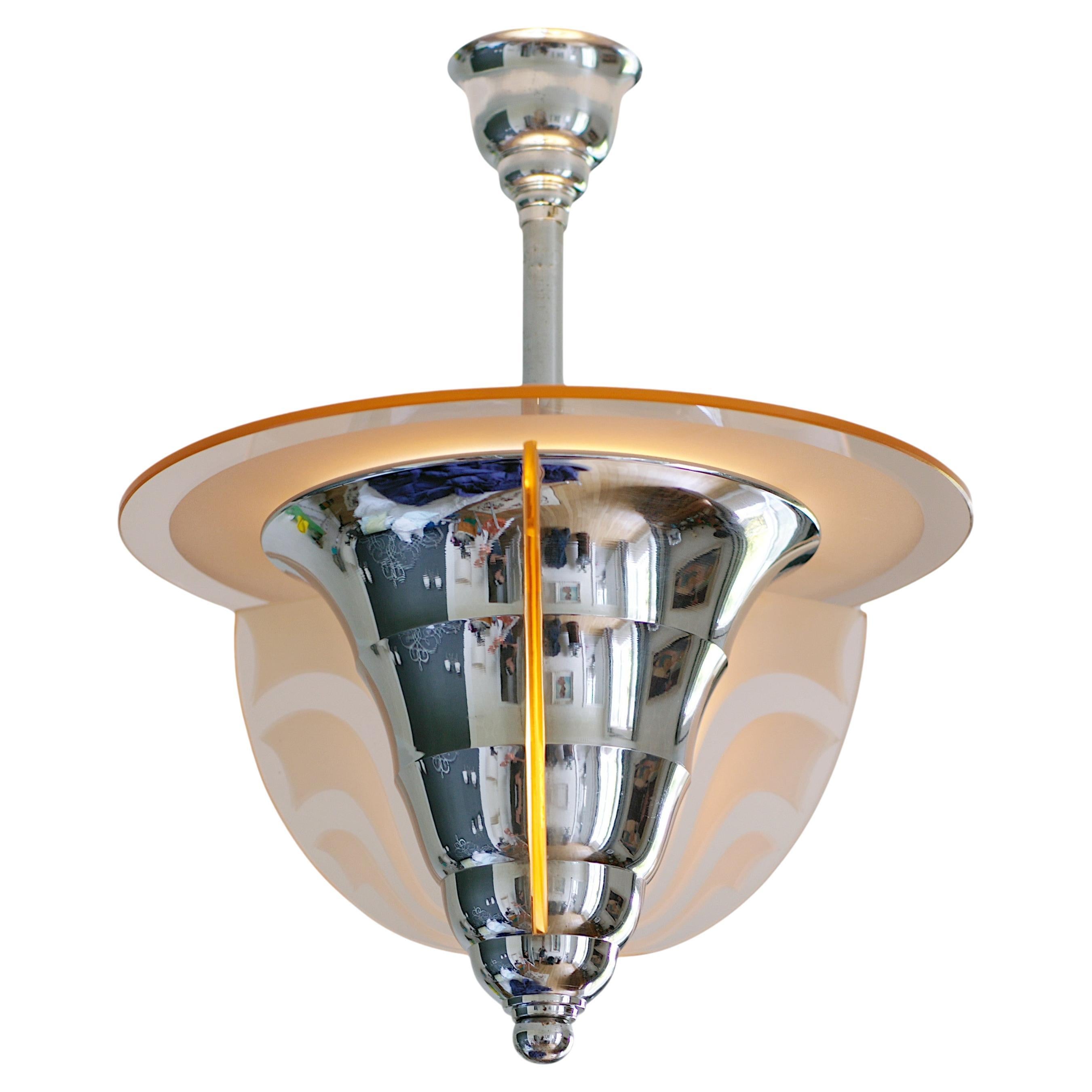 Maison Petitot French Art Deco Modernist Chandelier, 1920