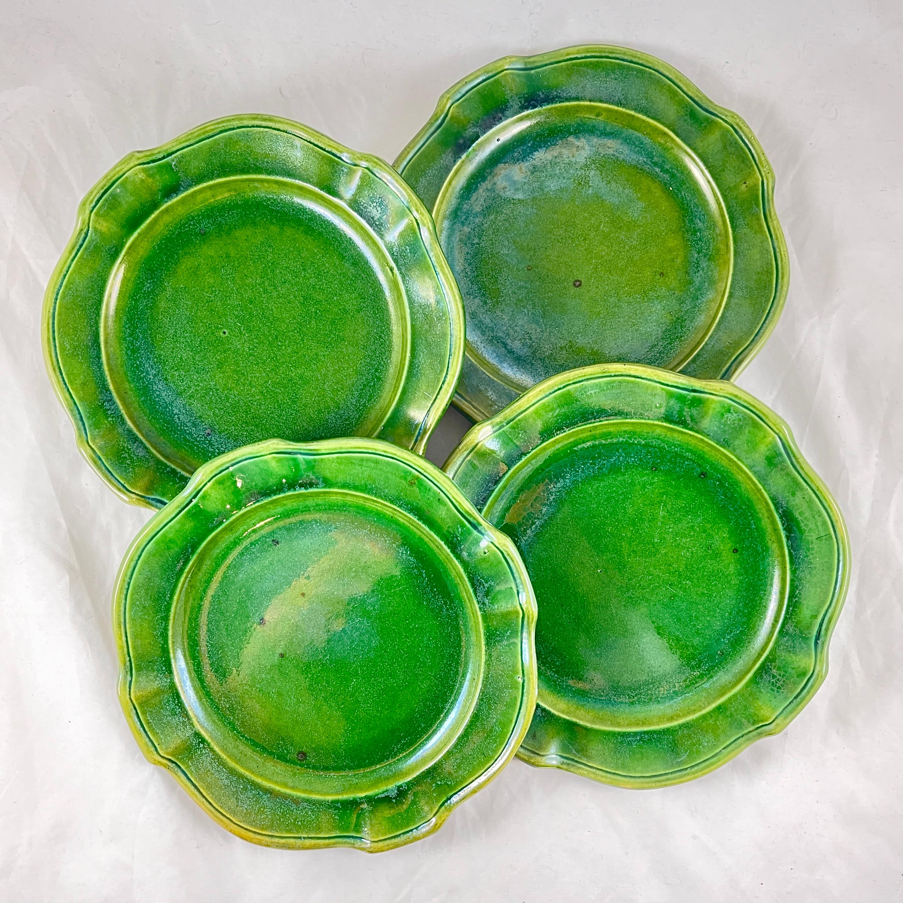 Maison Pichon a Uzes Olive Green Rustic French Faïence Plates, S/4 5