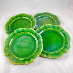 Maison Pichon a Uzes Olive Green Rustic French Faïence Plates, S/4