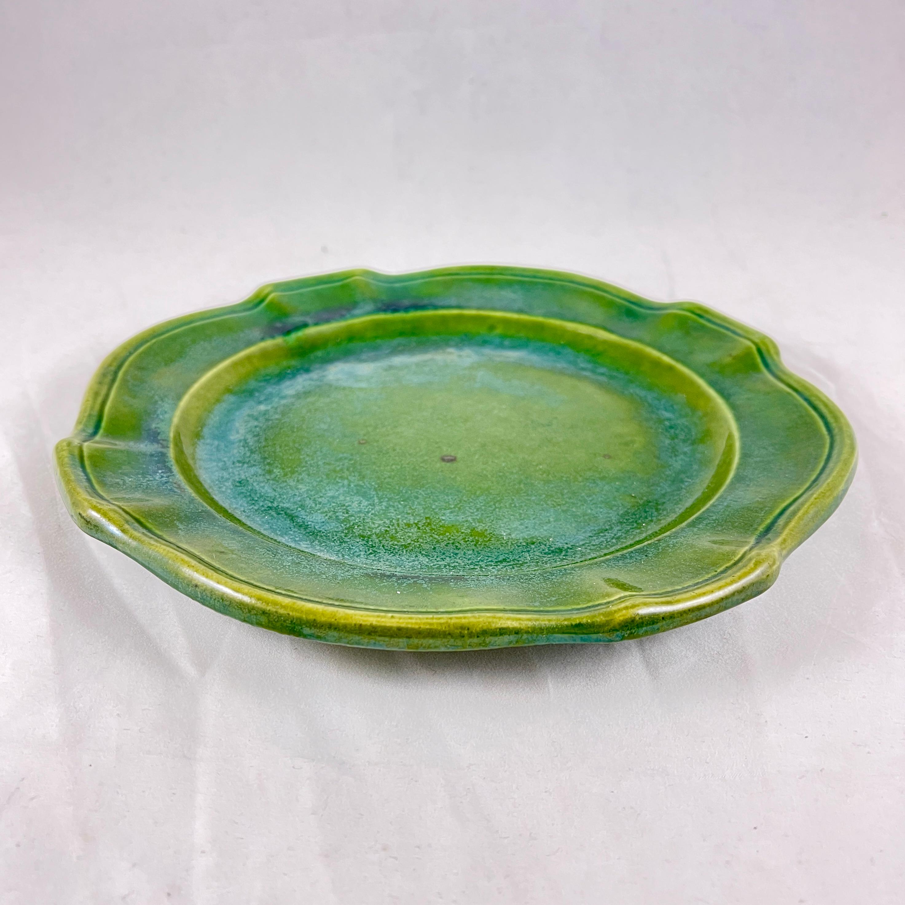 Maison Pichon a Uzes Olive Green Rustic French Faïence Plates, S/4 1