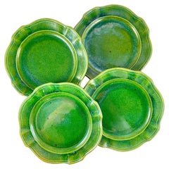 Maison Pichon a Uzes Olive Green Rustic French Faïence Plates, S/4
