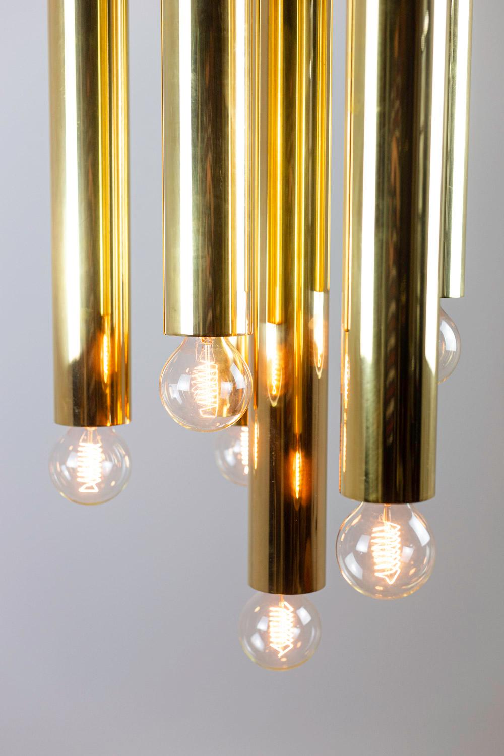 Late 20th Century Maison RAAK, Chandelier with 7 Lights in Gilt Brass, 1970s For Sale