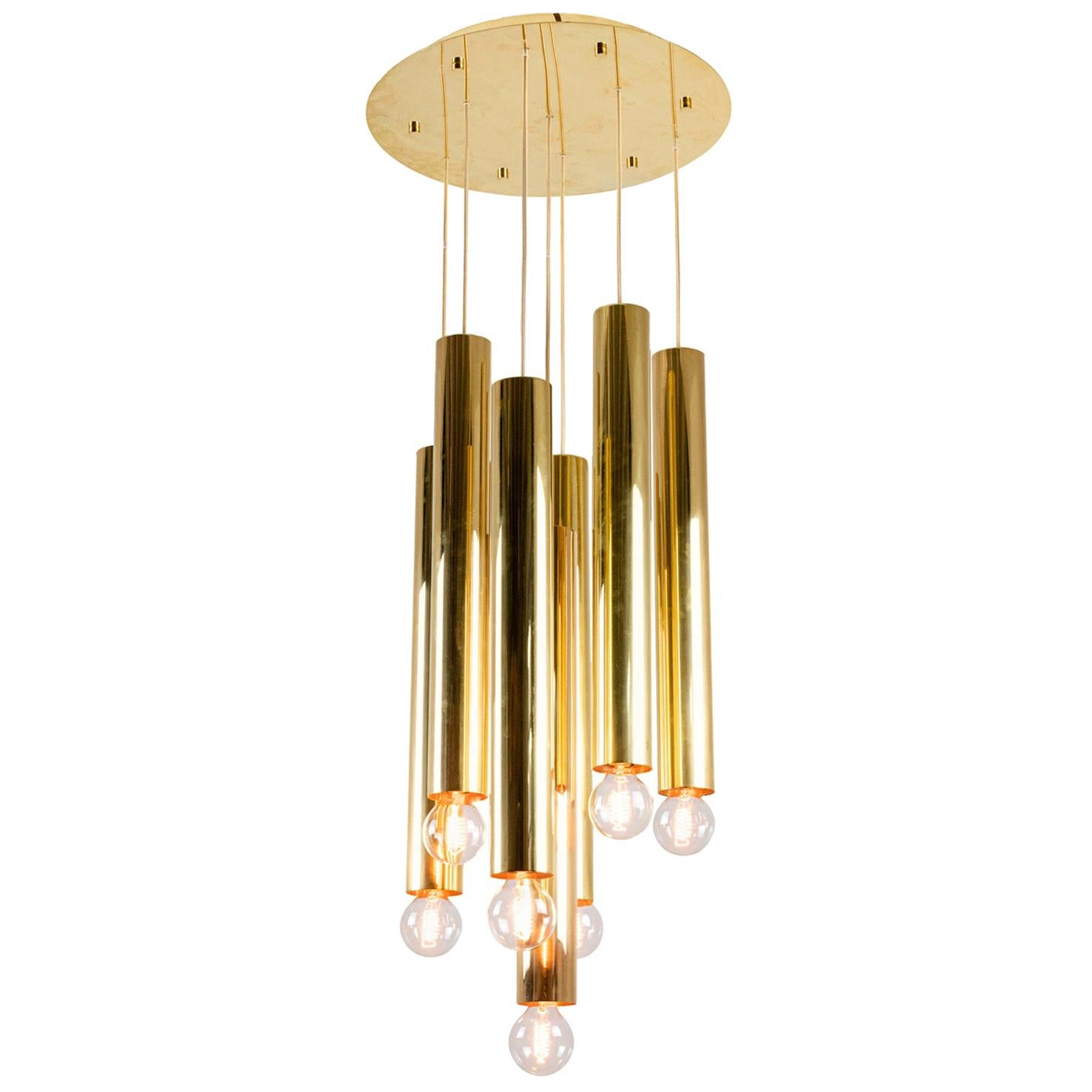 Maison RAAK, Chandelier with 7 Lights in Gilt Brass, 1970s