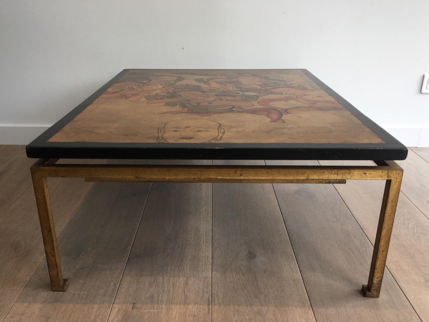 Maison Ramsay, Amazing Unique Coffee Table with Lacquered Top Showing Tibetans 5