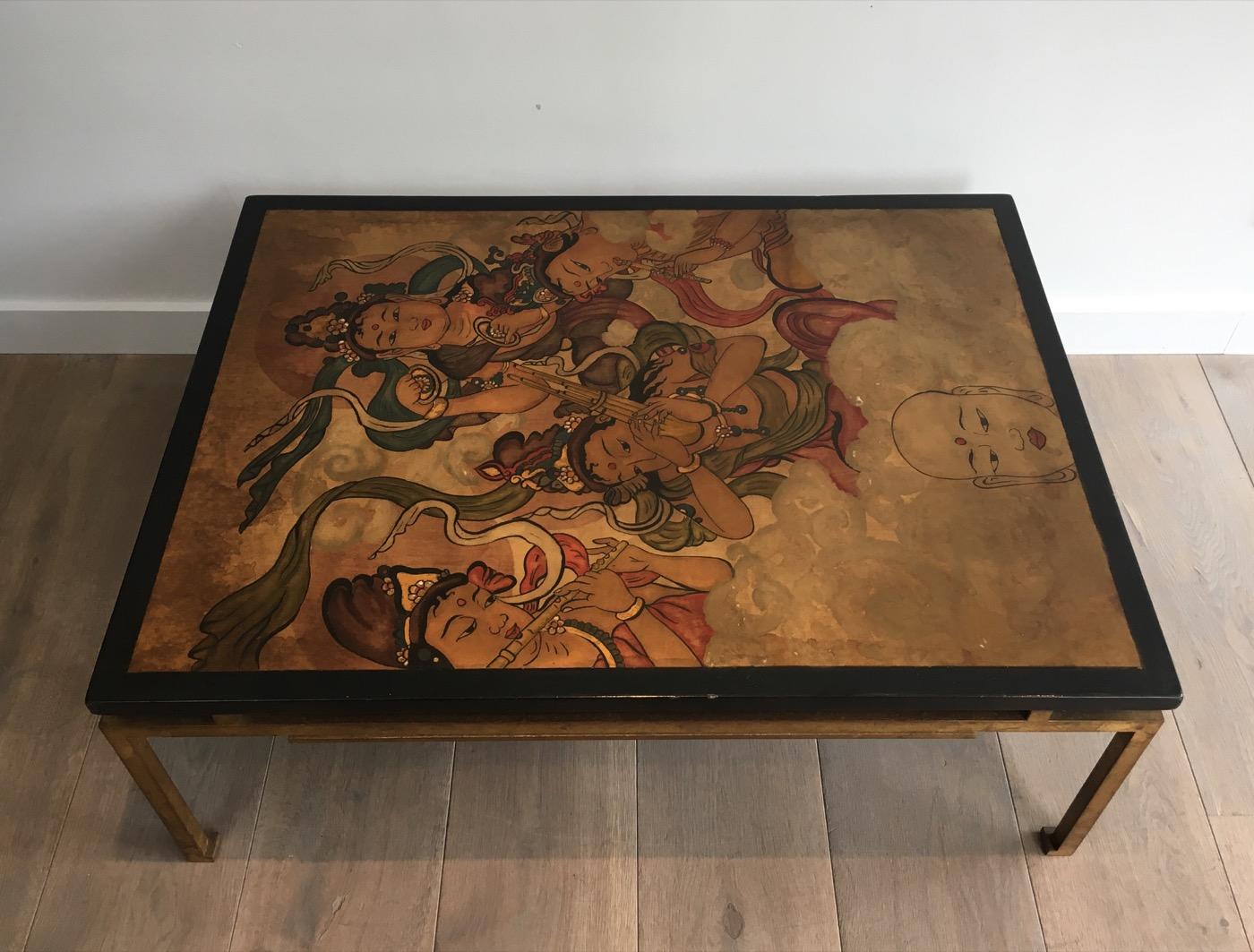 Maison Ramsay, Amazing Unique Coffee Table with Lacquered Top Showing Tibetans 6
