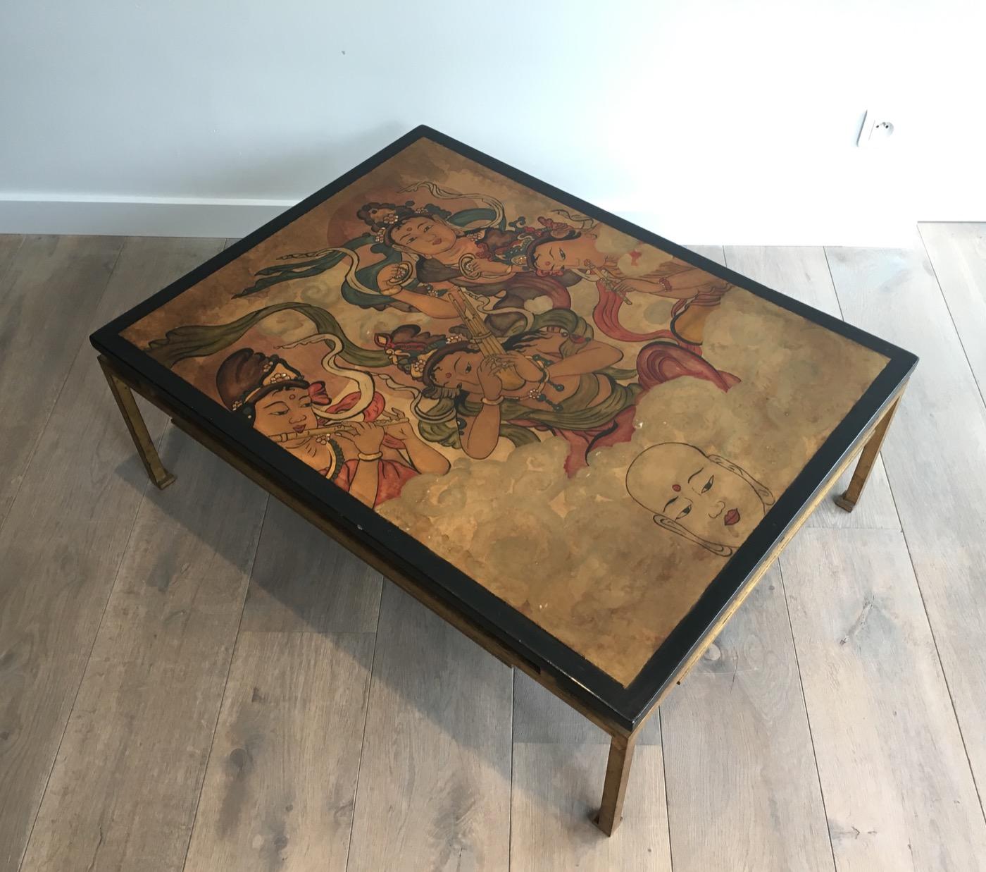Maison Ramsay, Amazing Unique Coffee Table with Lacquered Top Showing Tibetans 7