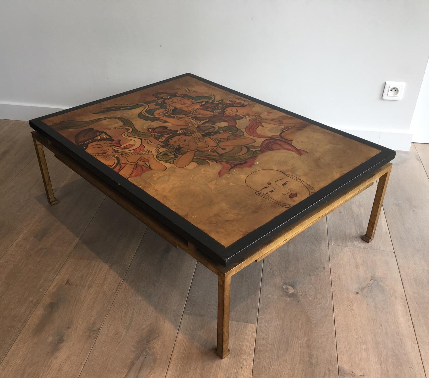 Maison Ramsay, Amazing Unique Coffee Table with Lacquered Top Showing Tibetans 8