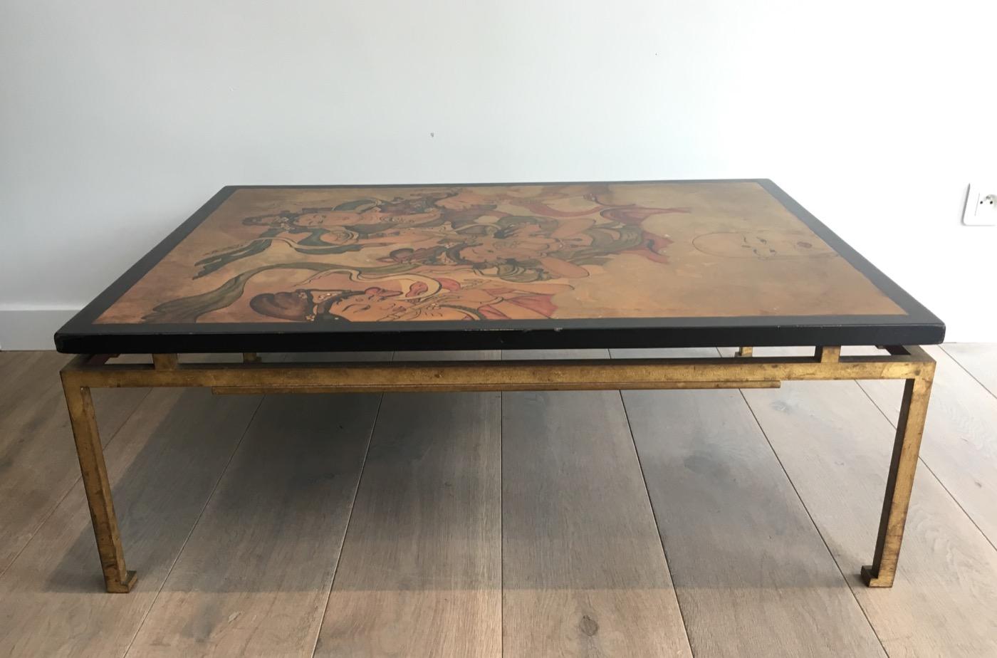 Maison Ramsay, Amazing Unique Coffee Table with Lacquered Top Showing Tibetans 1