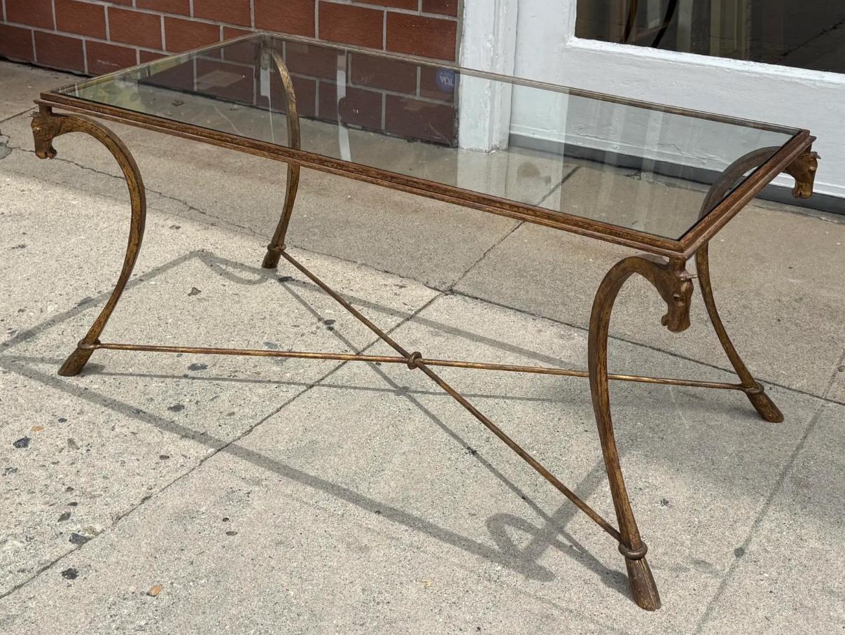 Maison Ramsay Art Deco French Gilt-Metal & Glass Horse Head Cocktail Table 