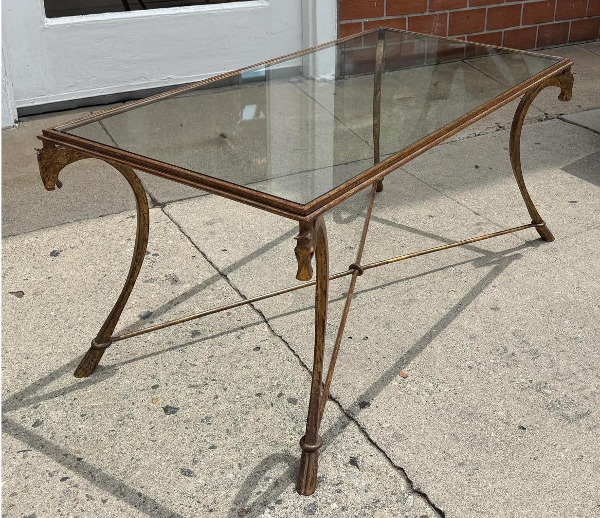 Maison Ramsay Art Deco French Gilt-Metal & Glass Horse Head Cocktail Table In Good Condition For Sale In LOS ANGELES, CA