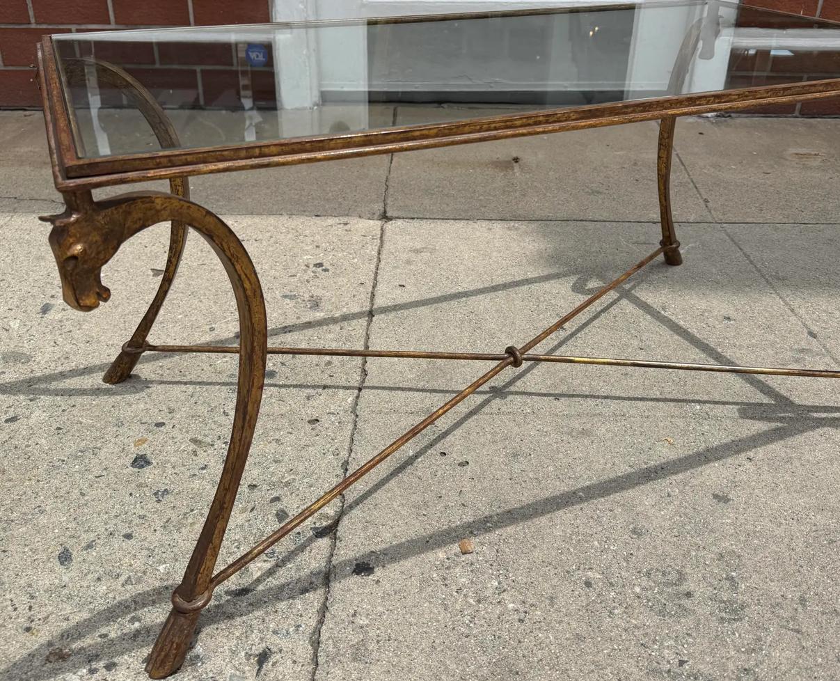 Mid-20th Century Maison Ramsay Art Deco French Gilt-Metal & Glass Horse Head Cocktail Table For Sale