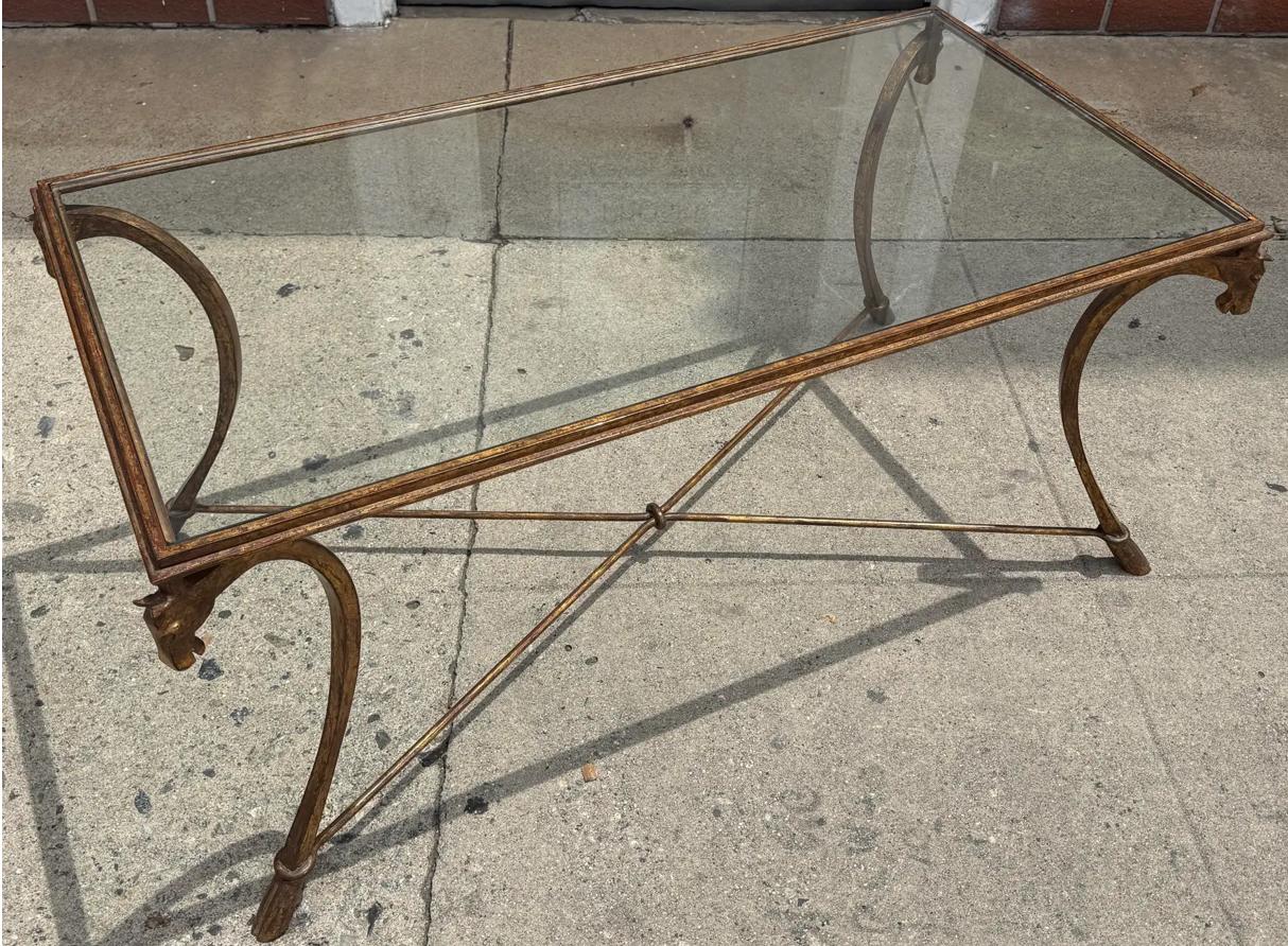 Art Glass Maison Ramsay Art Deco French Gilt-Metal & Glass Horse Head Cocktail Table For Sale