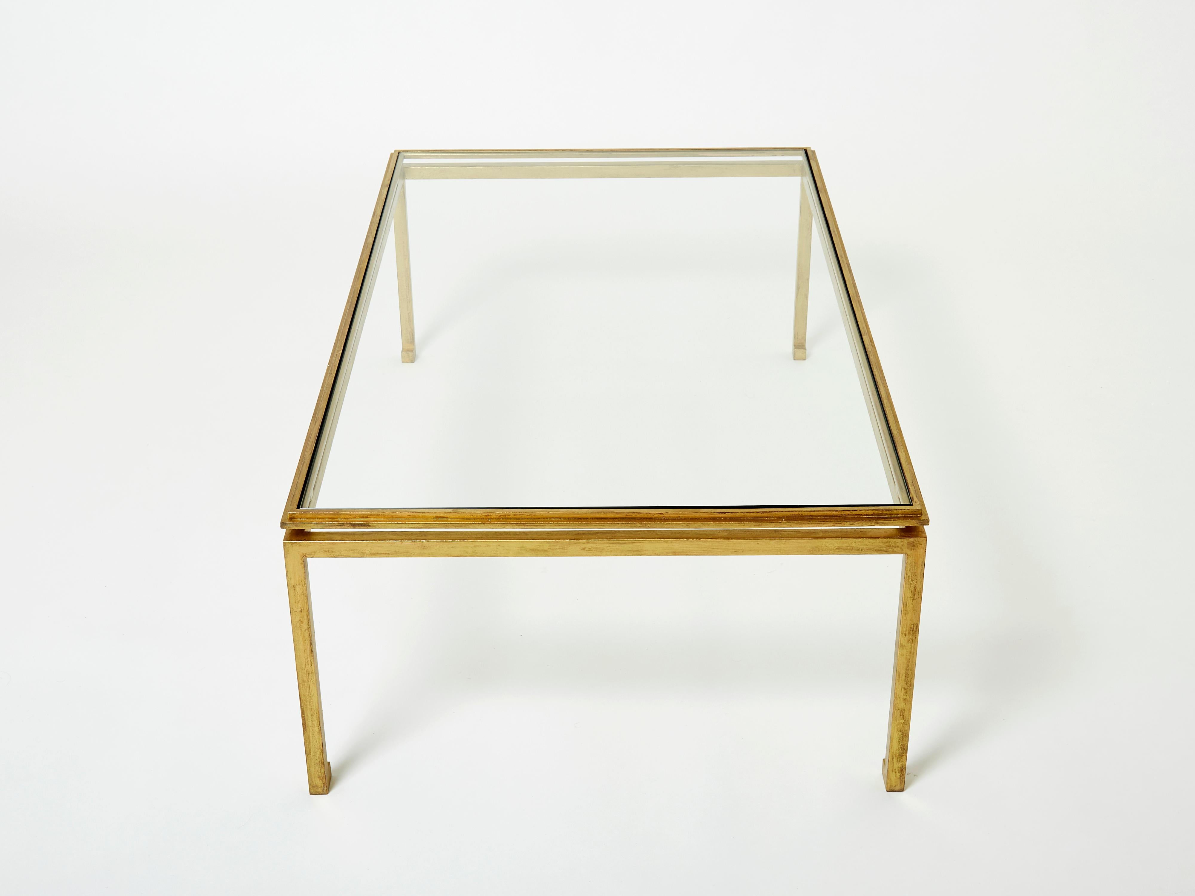 Maison Ramsay Coffee Table Gilded Iron Glass, 1950 For Sale 4